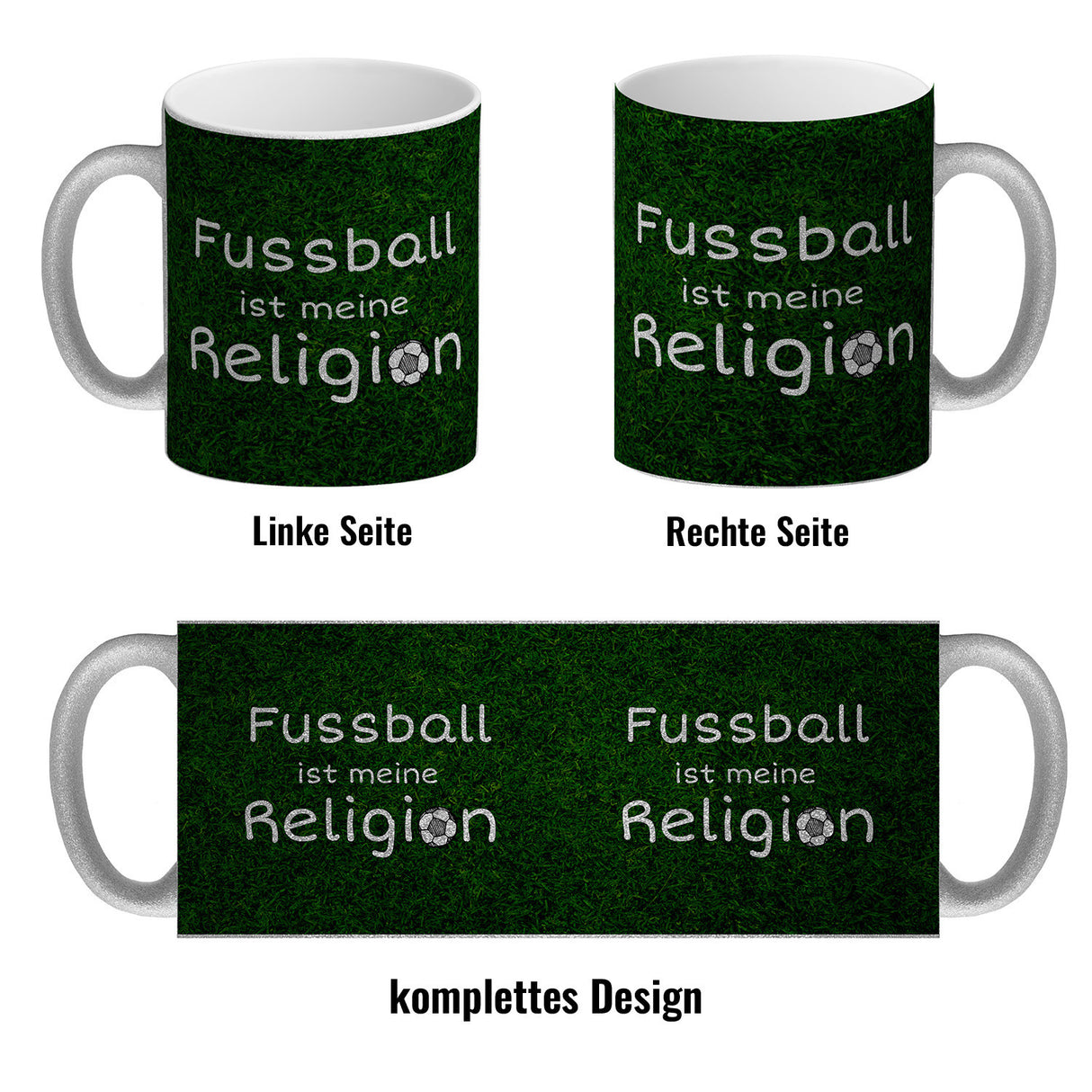 Fussball ist meine Religion Kaffeebecher mit Fussballmotiv