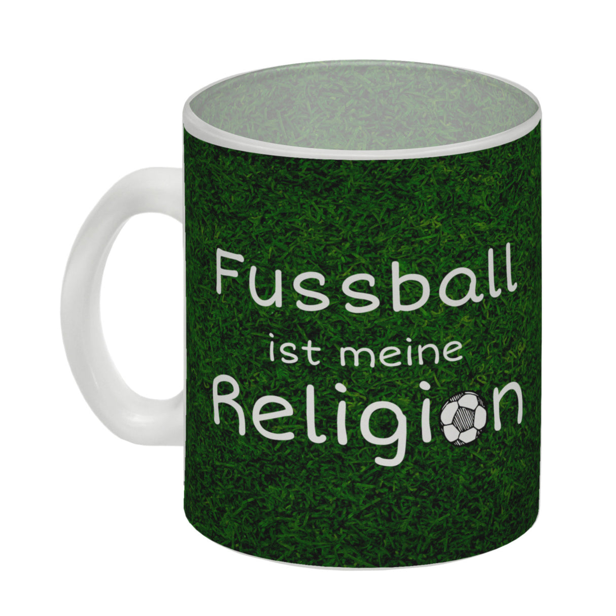 Fussball ist meine Religion Kaffeebecher mit Fussballmotiv