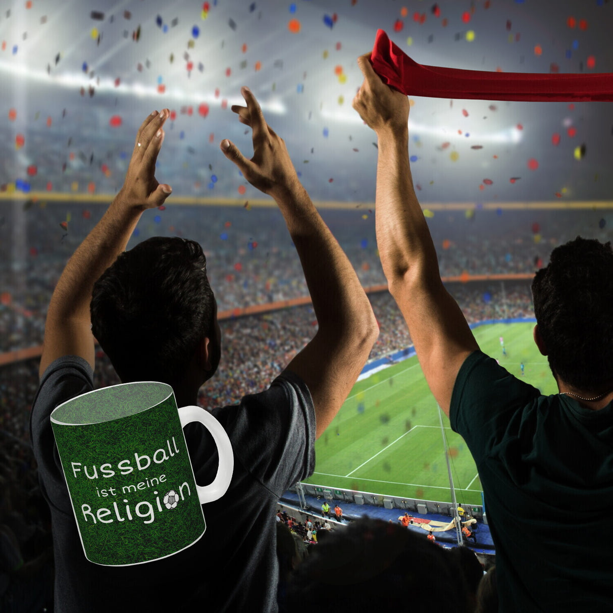 Fussball ist meine Religion Kaffeebecher mit Fussballmotiv