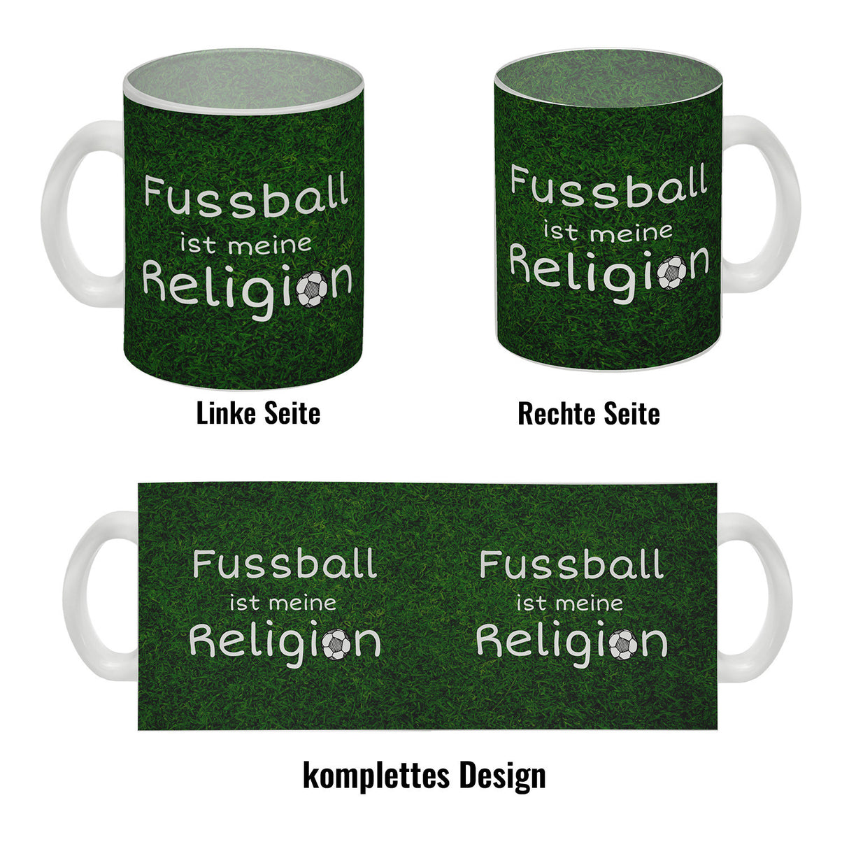 Fussball ist meine Religion Kaffeebecher mit Fussballmotiv