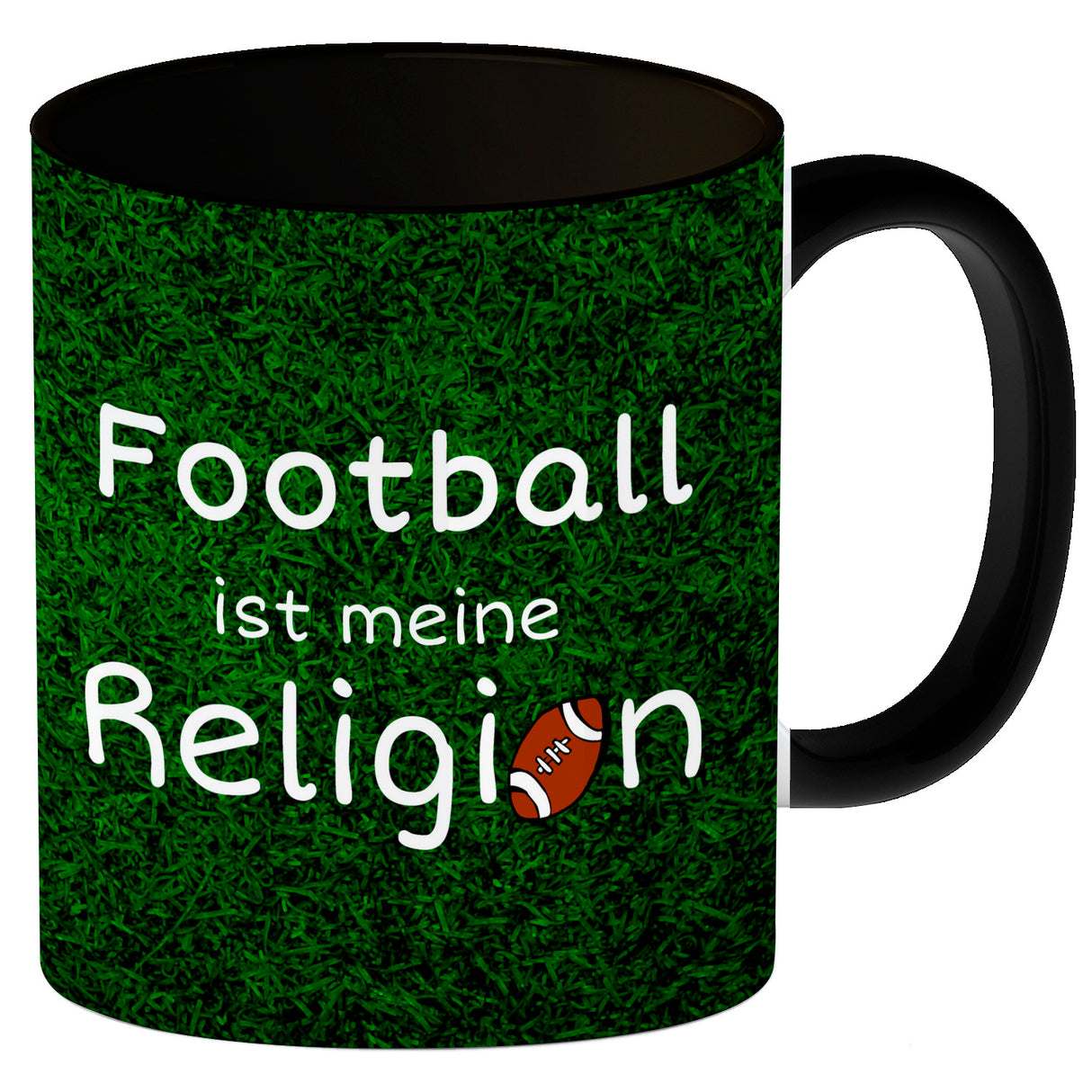 Fussball ist meine Religion Kaffeebecher mit Fussballmotiv