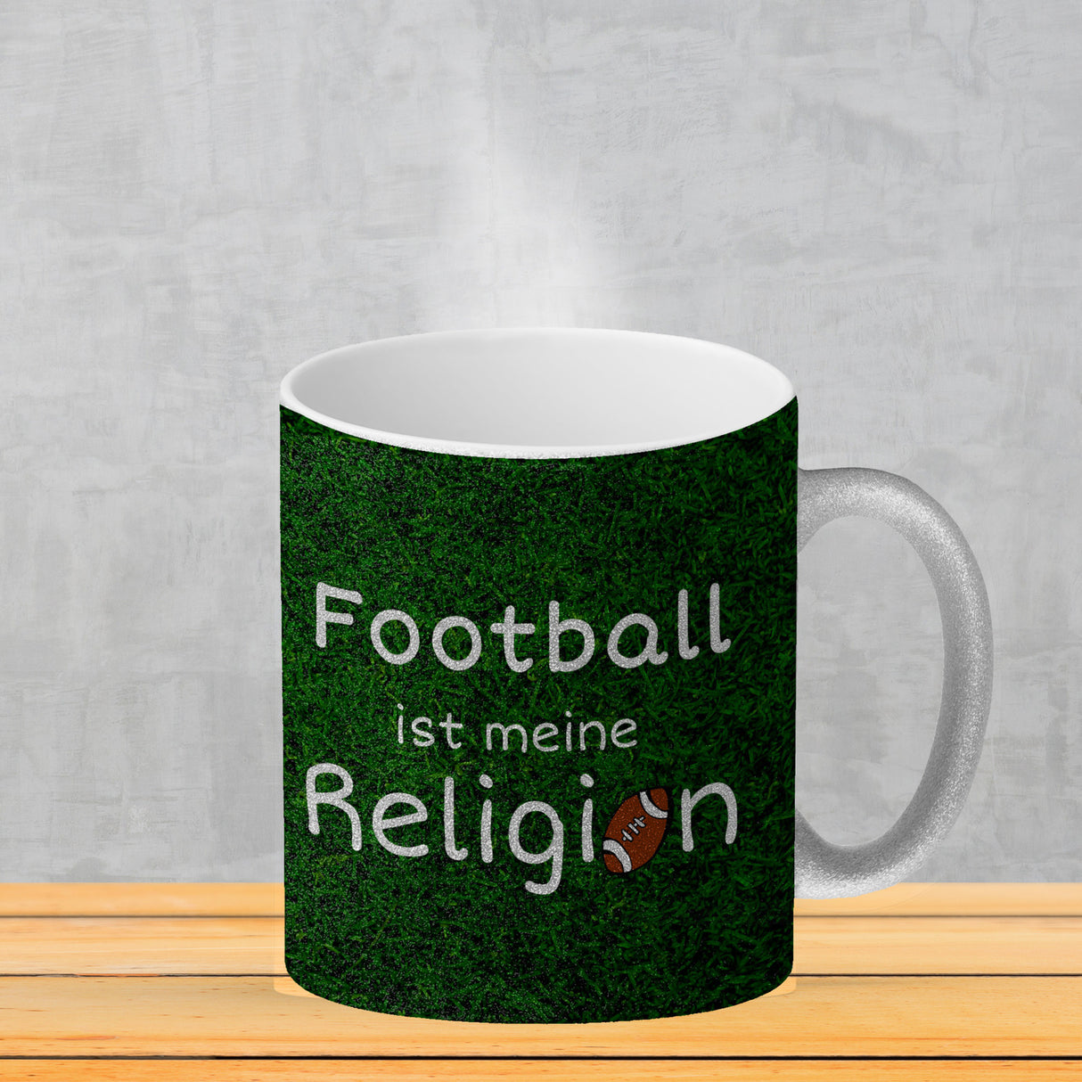 Fussball ist meine Religion Kaffeebecher mit Fussballmotiv