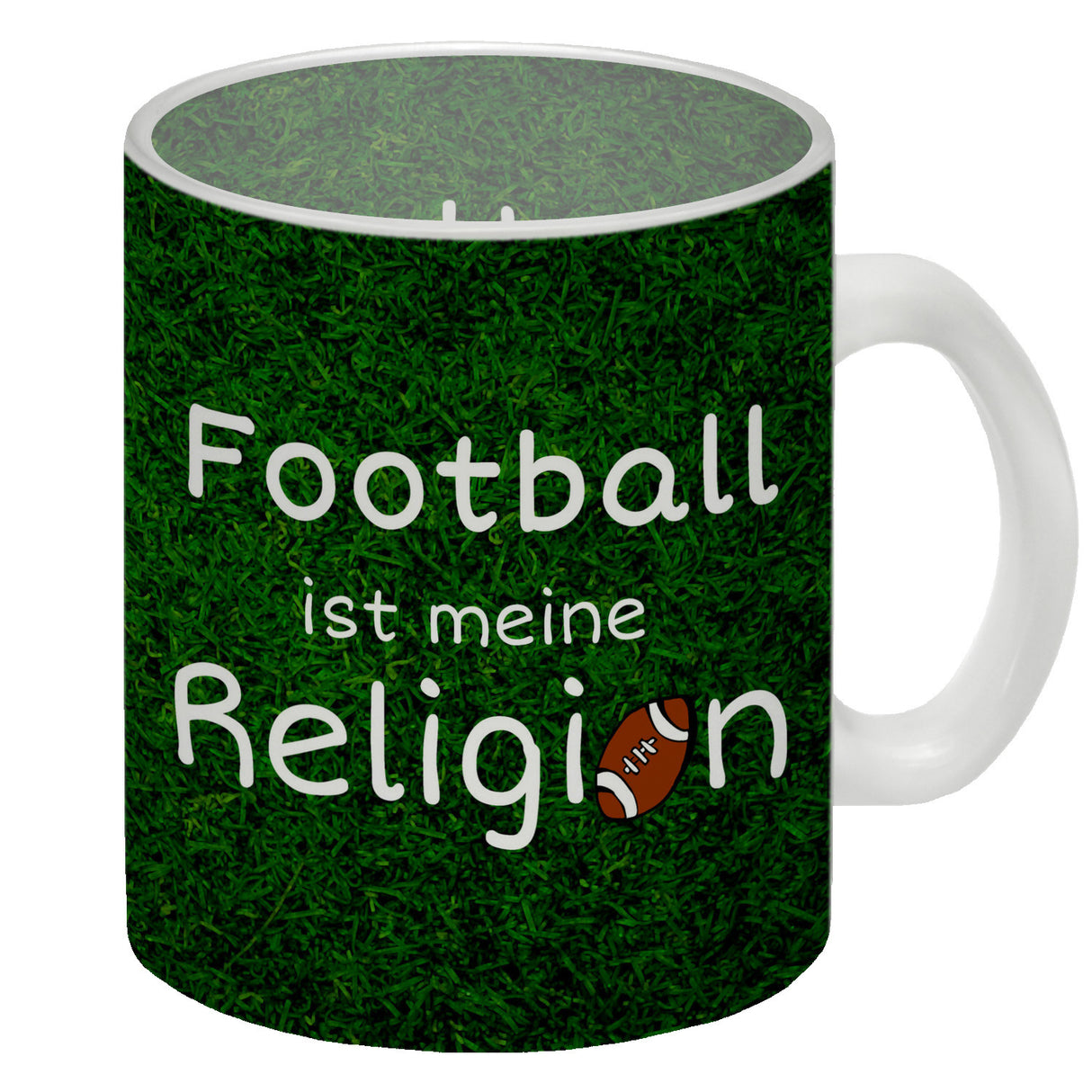 Fussball ist meine Religion Kaffeebecher mit Fussballmotiv