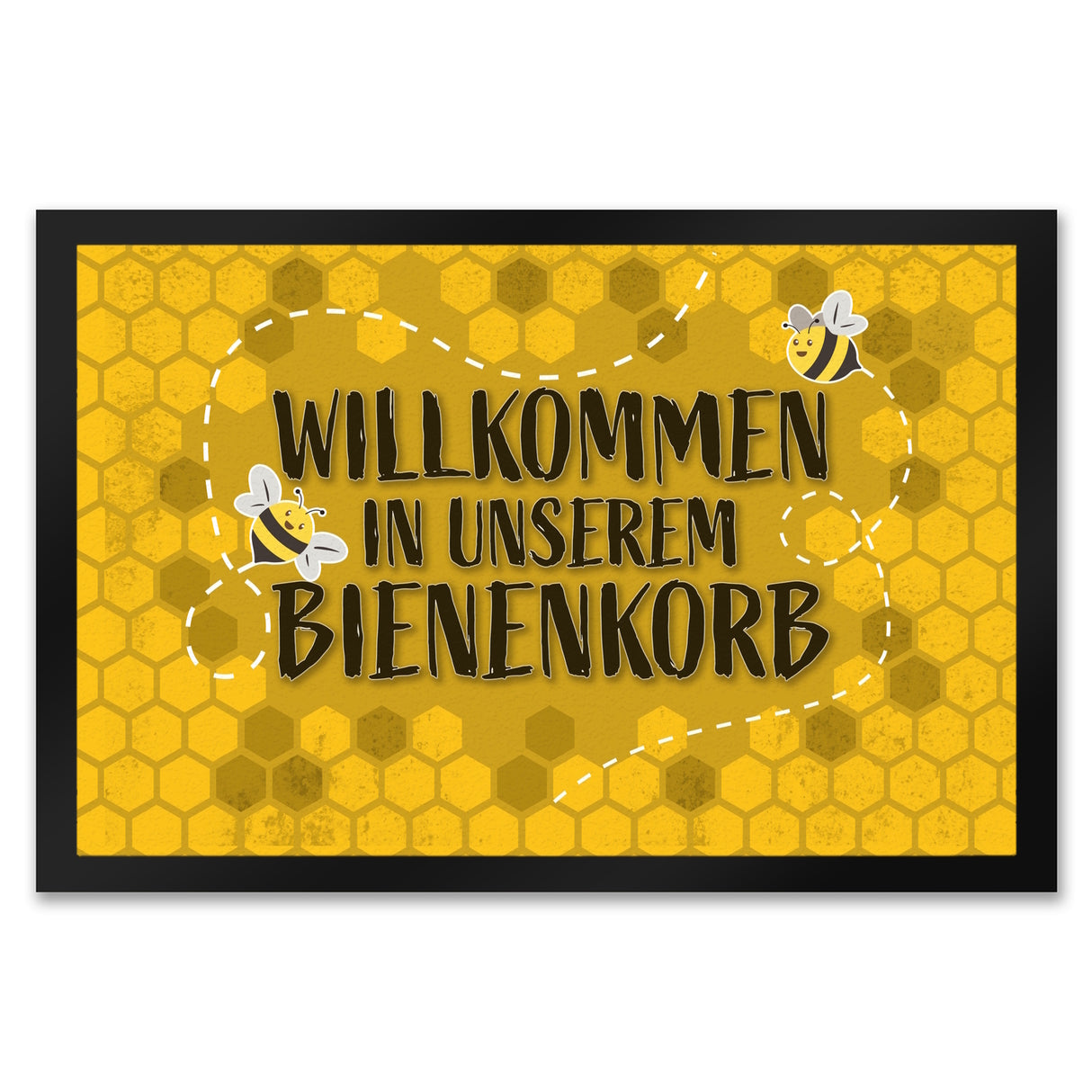 Willkommen in unserem Bienenkorb - Fußmatte mit summenden Bienen und Honigwabenmotiv