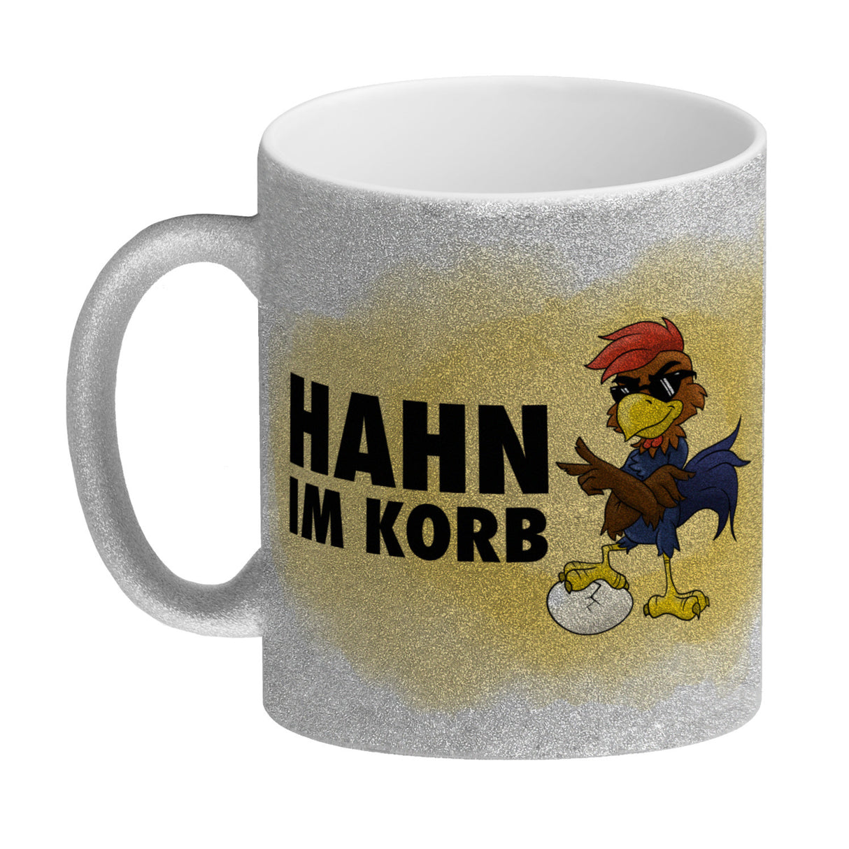 Hahn im Korb - Kaffeebecher mit coolem Cartoon-Hahn