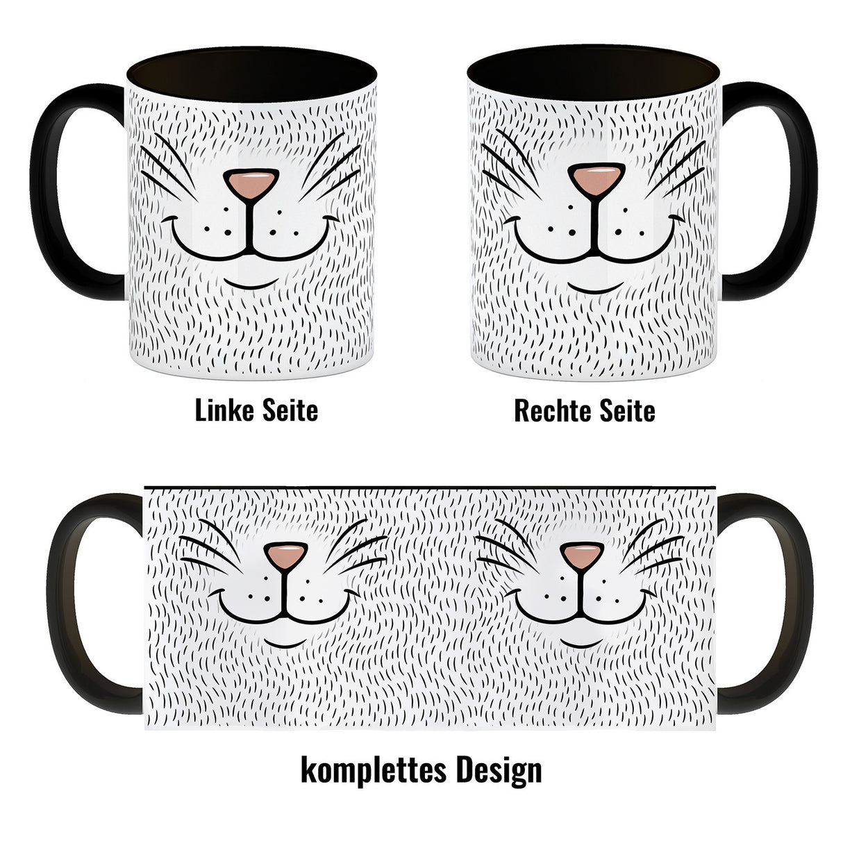 Katzengesicht Kaffeebecher mit süßem Lächeln einer Katze