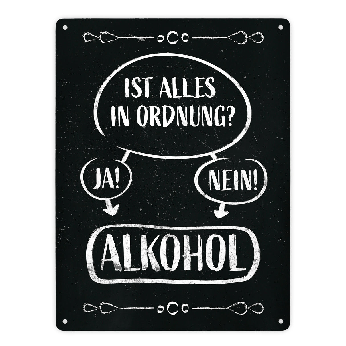 Alles in Ordnung? Ja oder Nein - Alkohol! - lustiges Metallschild mit Entscheidungsfrage