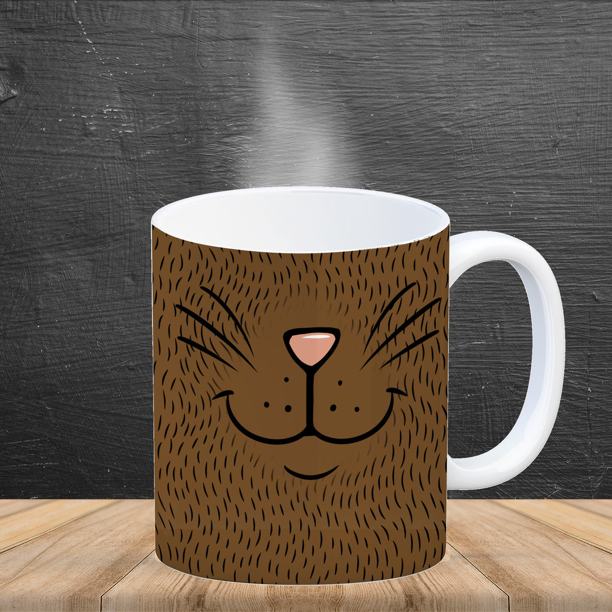Katzengesicht Kaffeebecher mit süßem Lächeln einer Katze