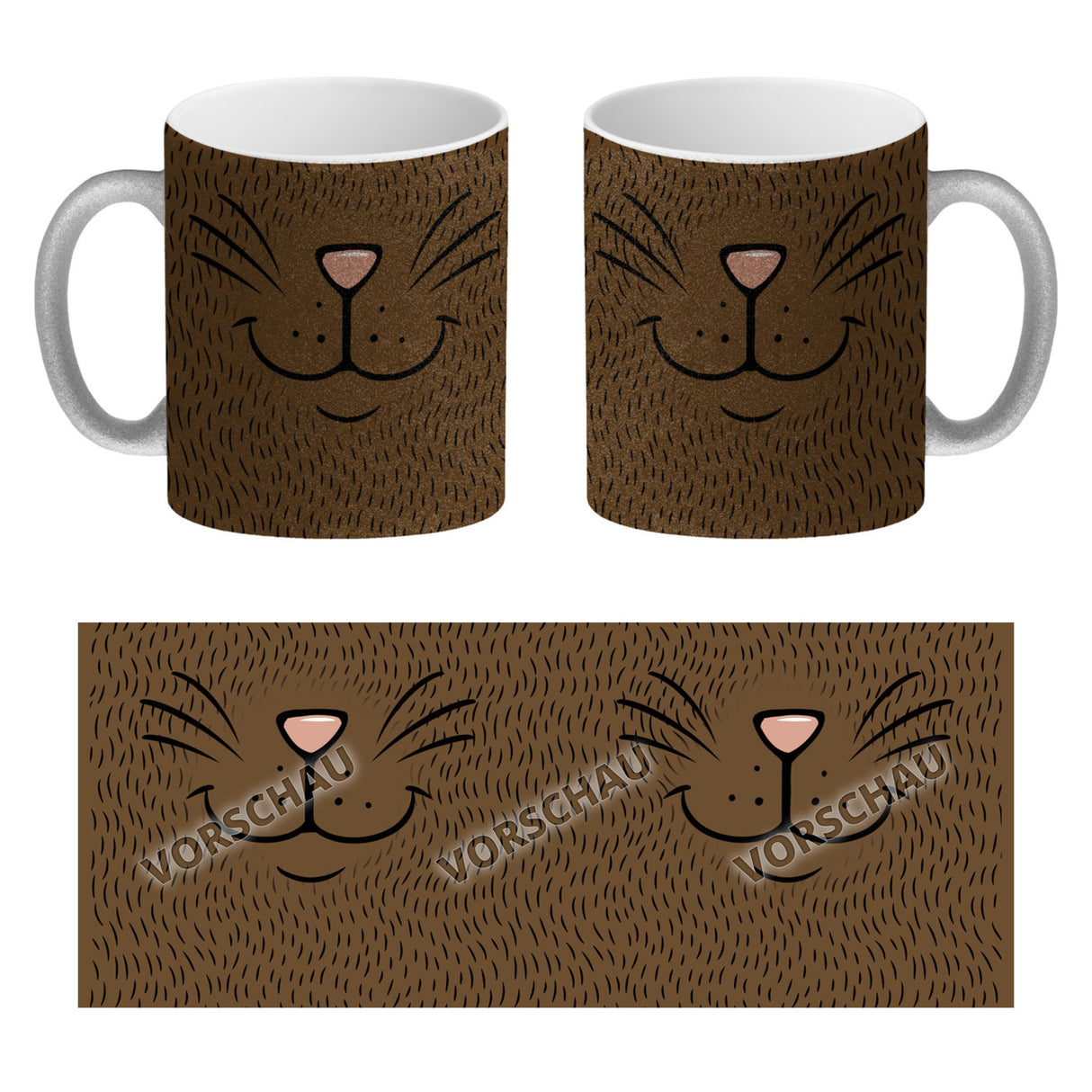 Katzengesicht Kaffeebecher mit süßem Lächeln einer Katze