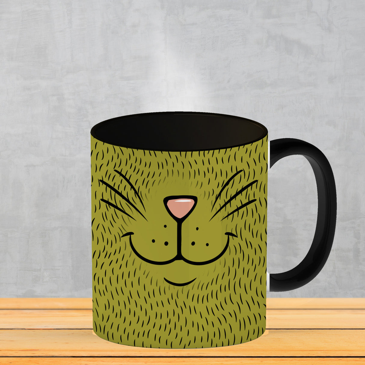 Katzengesicht Kaffeebecher mit süßem Lächeln einer Katze