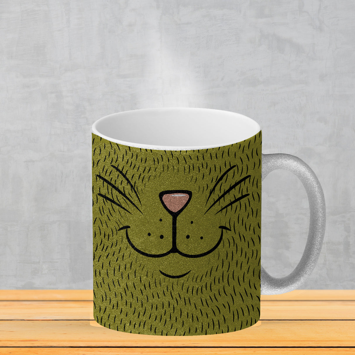Katzengesicht Kaffeebecher mit süßem Lächeln einer Katze