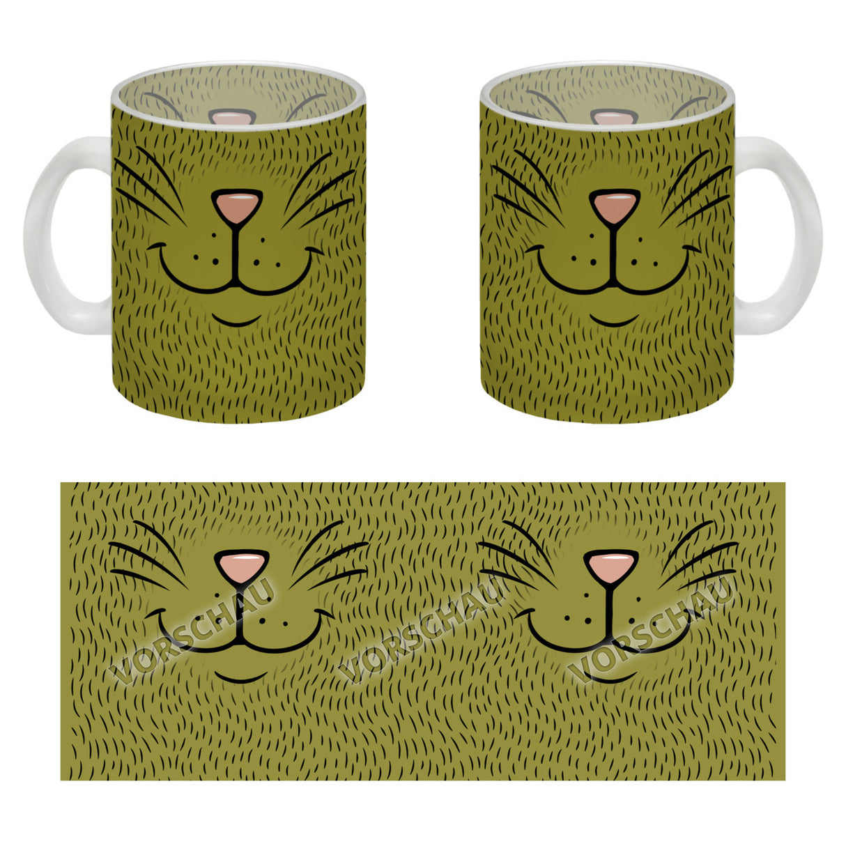 Katzengesicht Kaffeebecher mit süßem Lächeln einer Katze