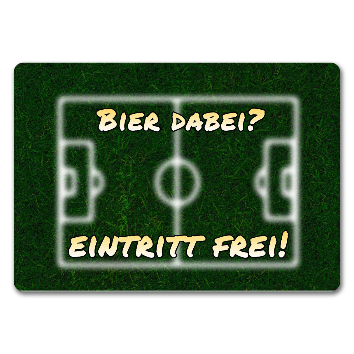 Fußballer Fußmatte in 35x50 cm mit Rasenmotiv und Spruch Bier dabei? Eintritt frei!