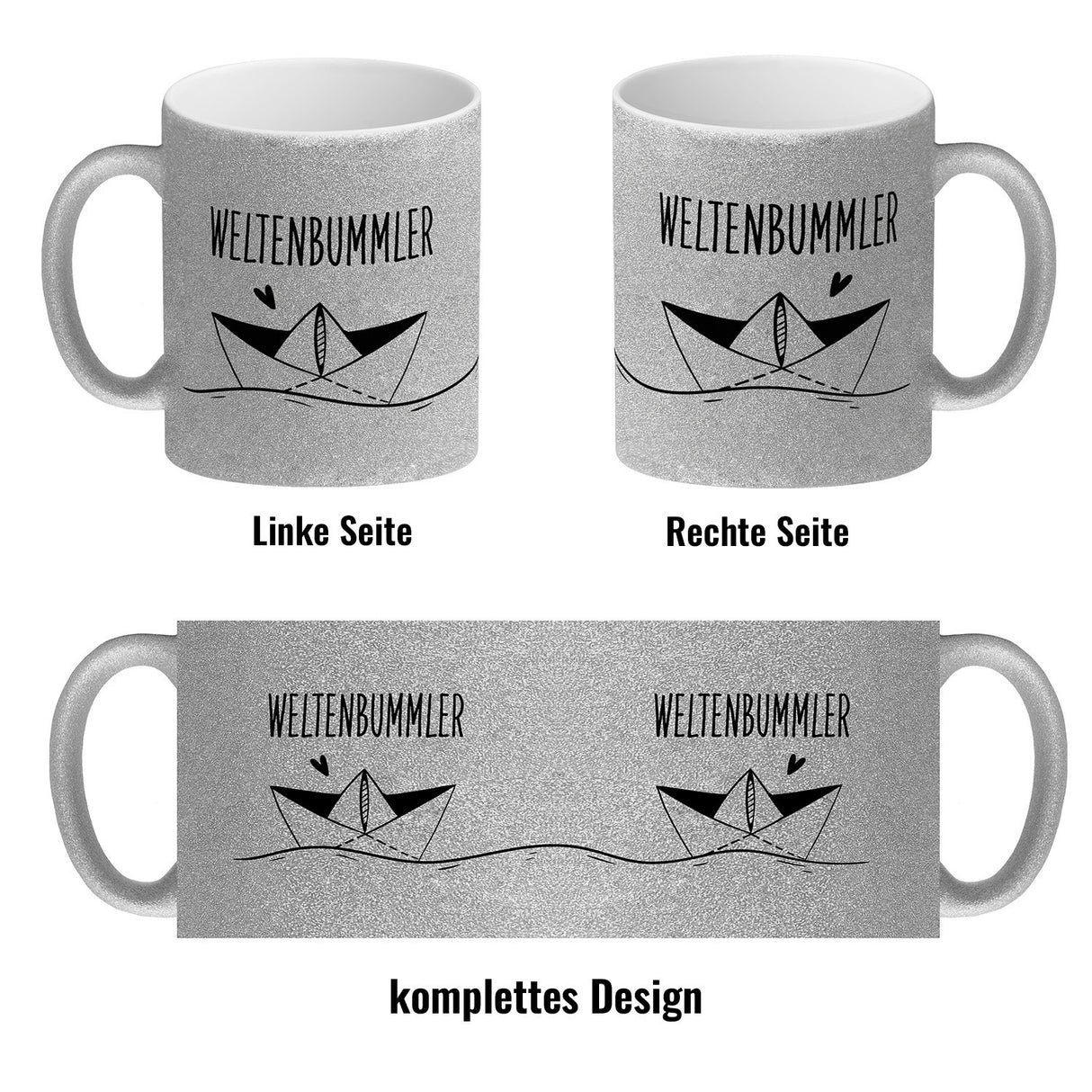 Weltenbummler Kaffeebecher mit schönem Papierschiff Motiv