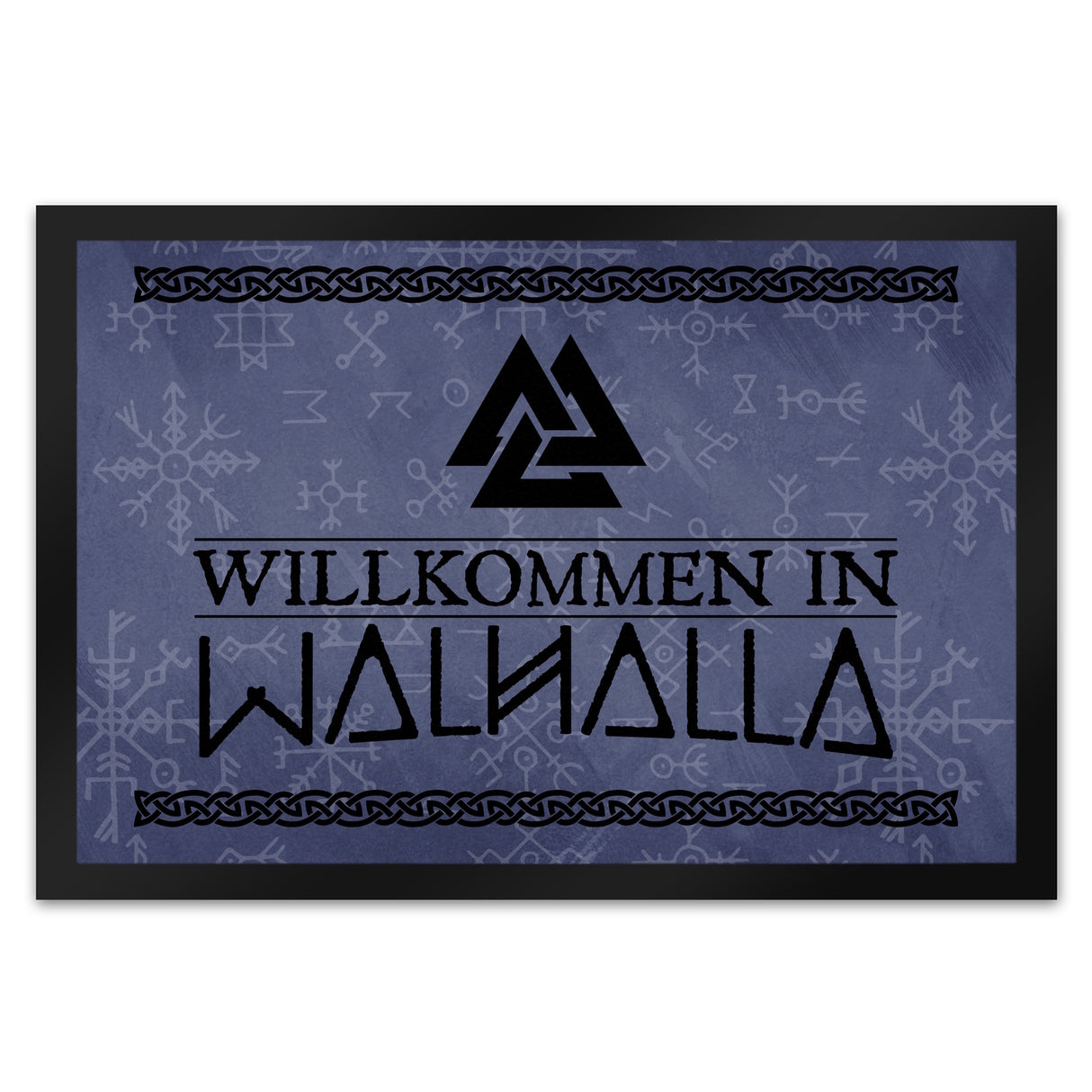 Willkommen in Walhalla Wikinger Fußmatte mit Runen und Knoten Motiven