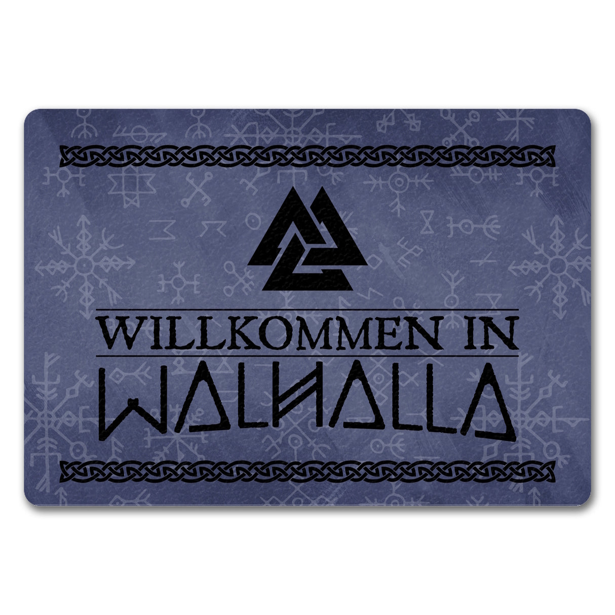 Willkommen in Walhalla Wikinger Fußmatte mit Runen und Knoten Motiven