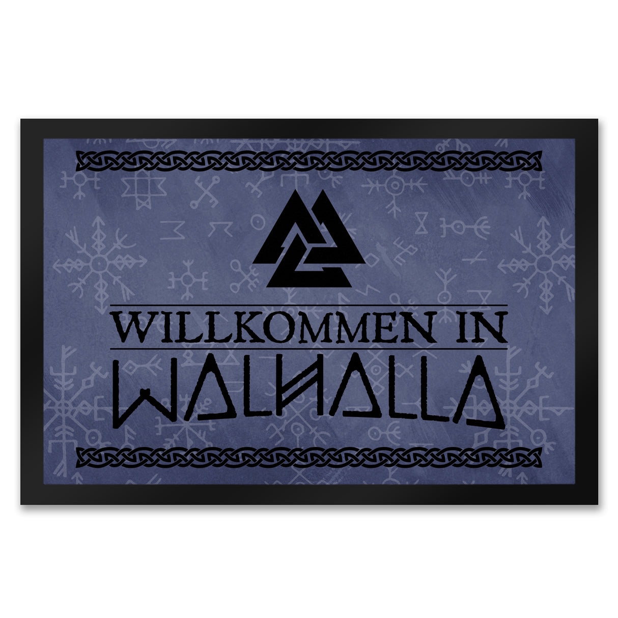 Willkommen in Walhalla Wikinger Fußmatte mit Runen und Knoten Motiven