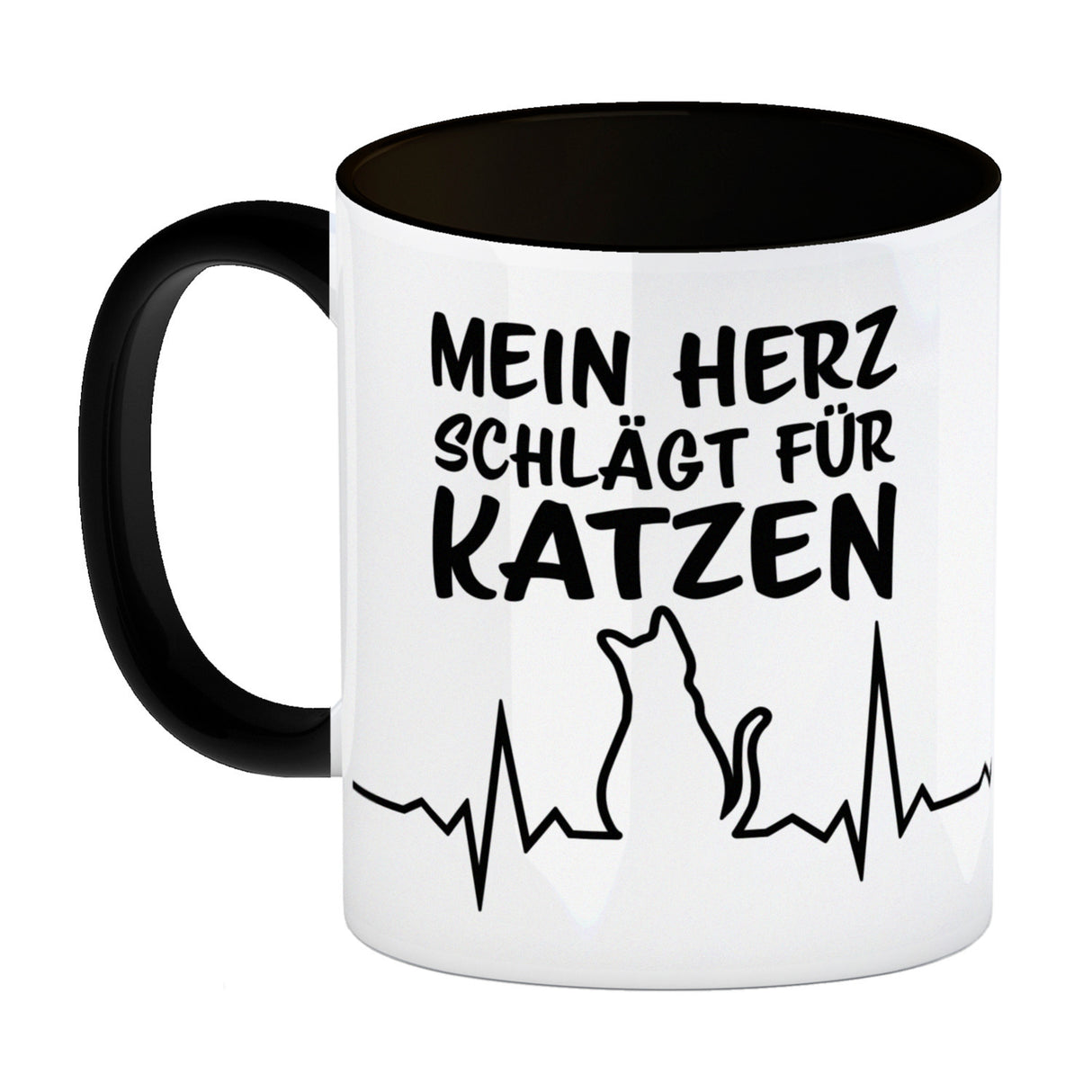 Mein Herz schlägt für Katzen Kaffeebecher mit süßem EKG Motiv