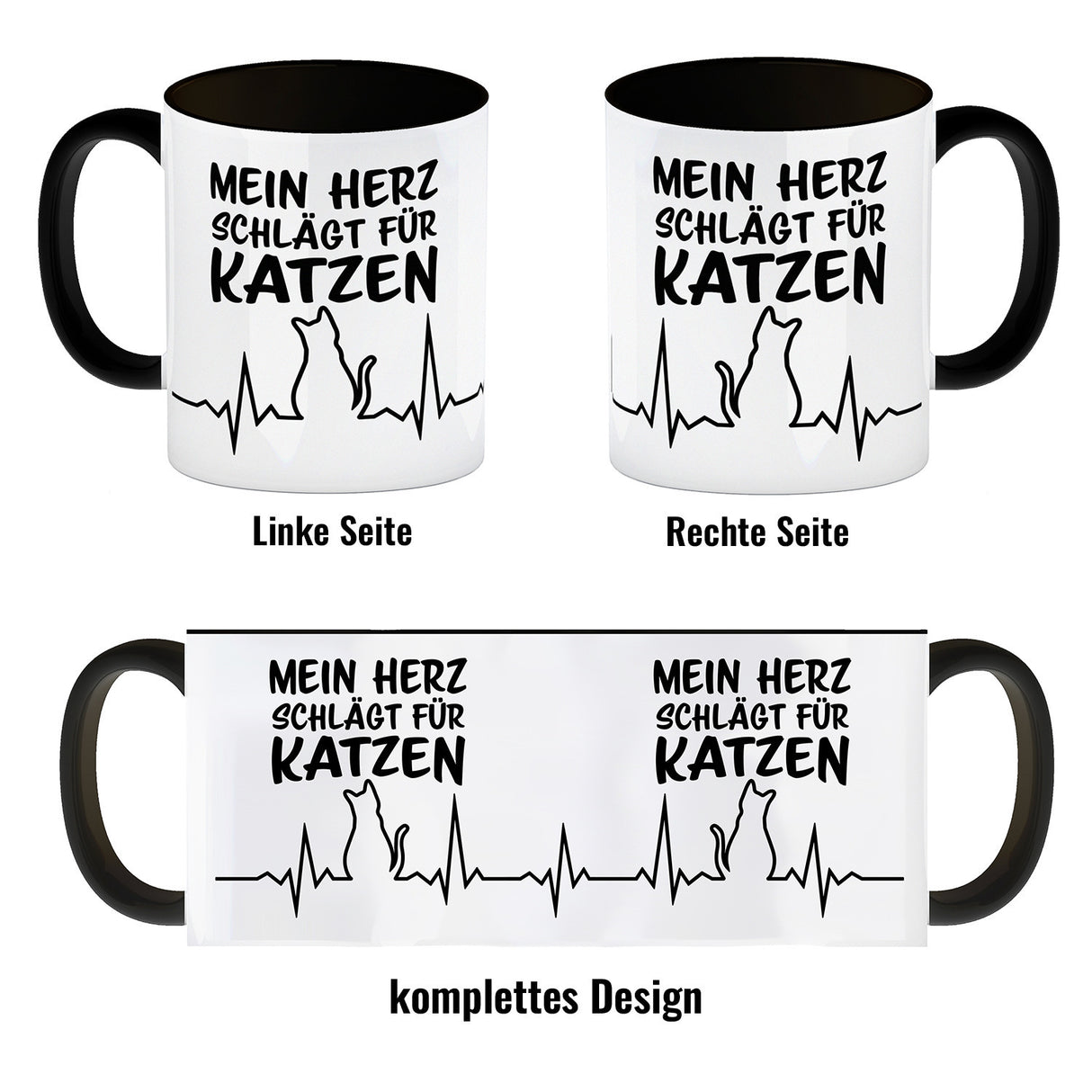 Mein Herz schlägt für Katzen Kaffeebecher mit süßem EKG Motiv