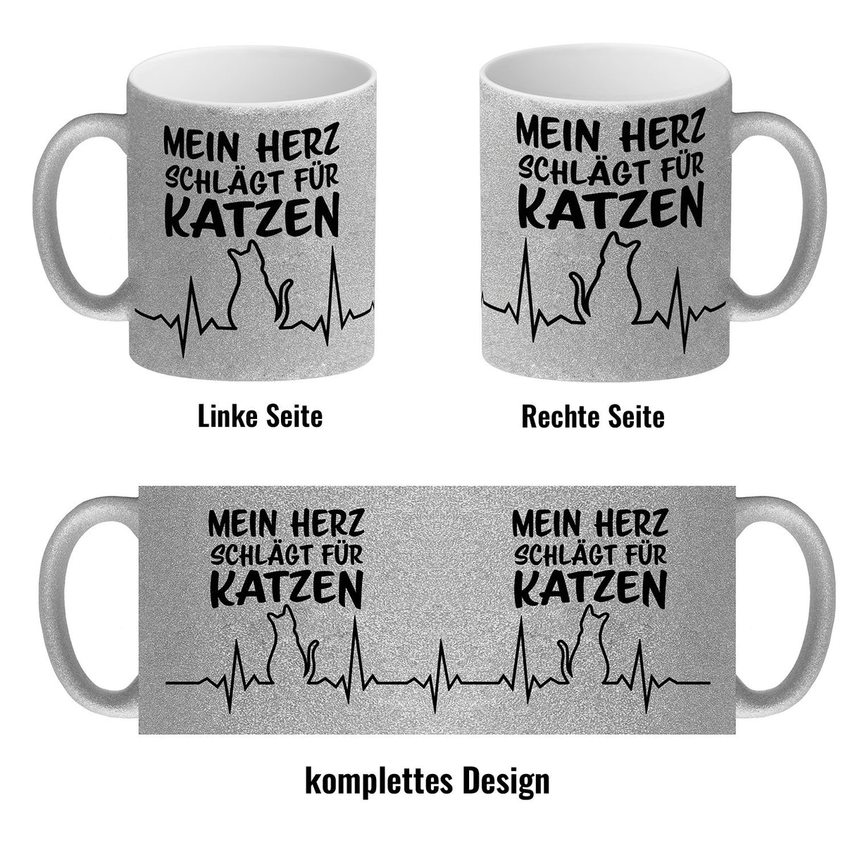 Mein Herz schlägt für Katzen Kaffeebecher mit süßem EKG Motiv