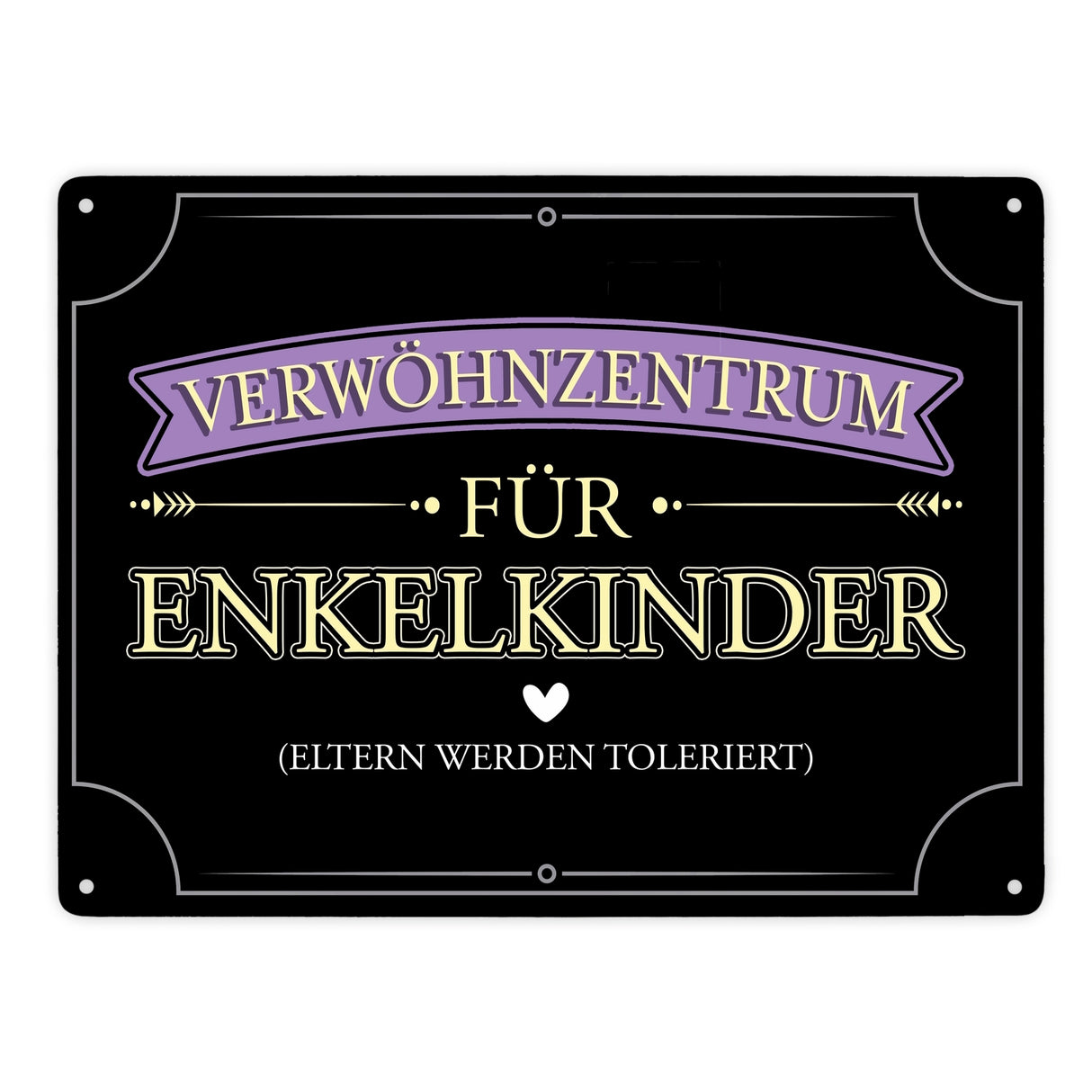 Verwöhnzentrum für Enkelkinder Metallschild mit lustigem Spruch für Großeltern