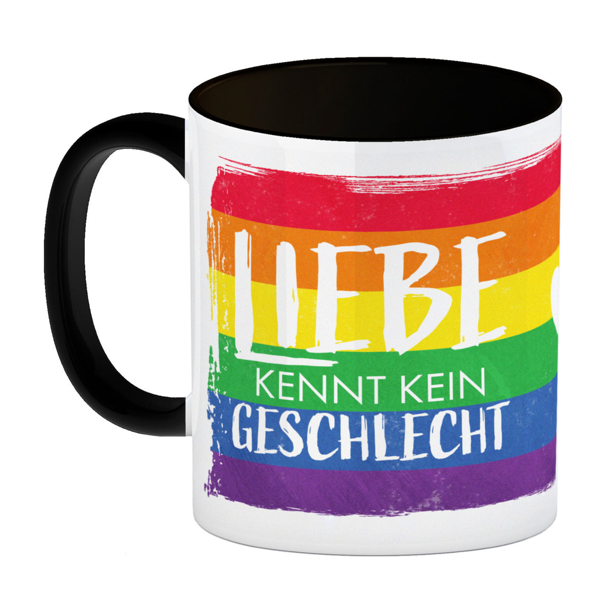 Liebe kennt kein Geschlecht Kaffeebecher mit Regenbogenflagge