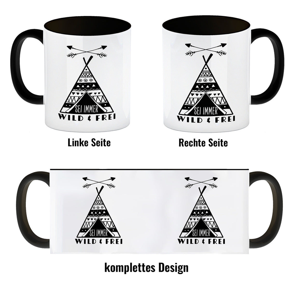 Sei immer wild & frei Kaffeebecher mit Zelt Motiv