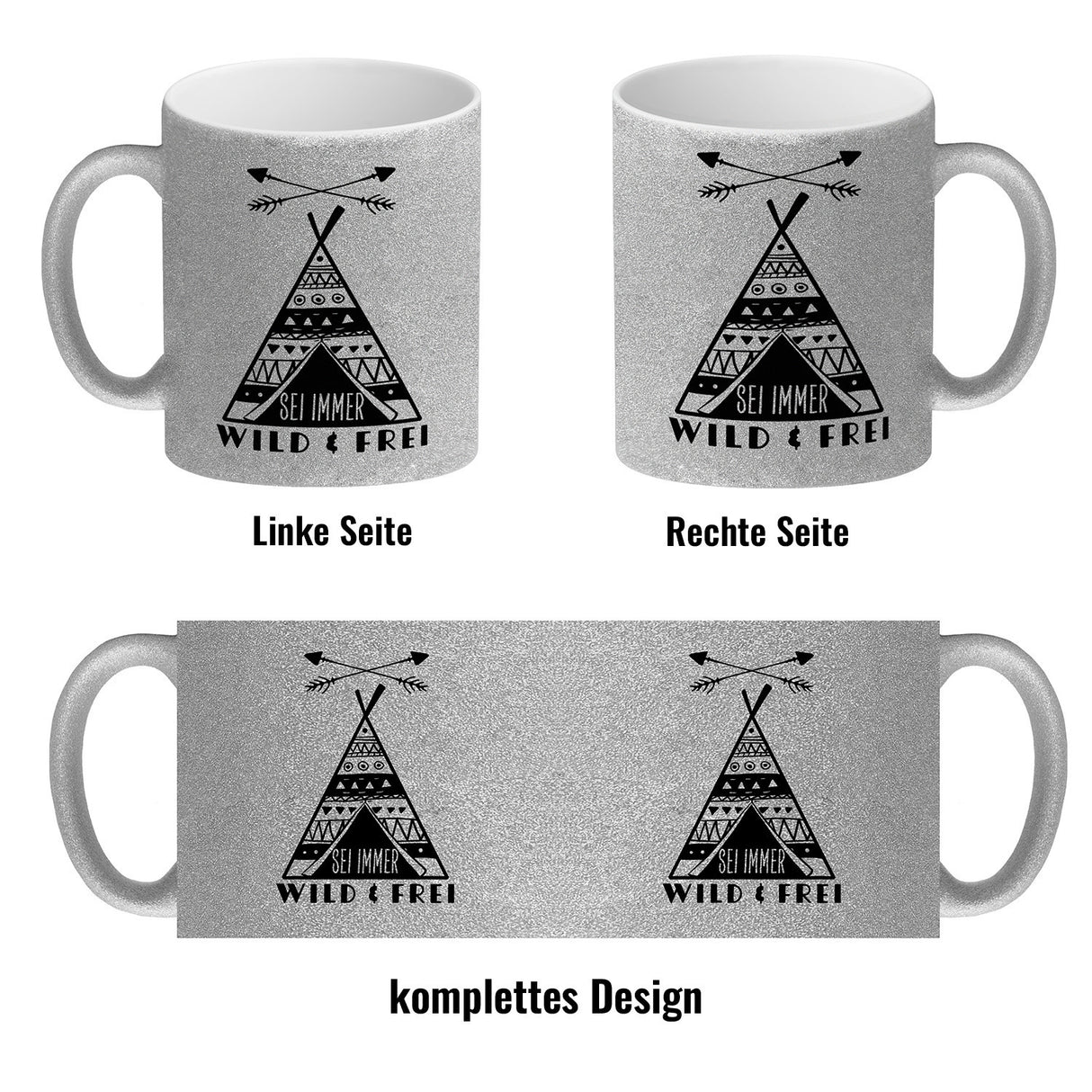 Sei immer wild & frei Kaffeebecher mit Zelt Motiv