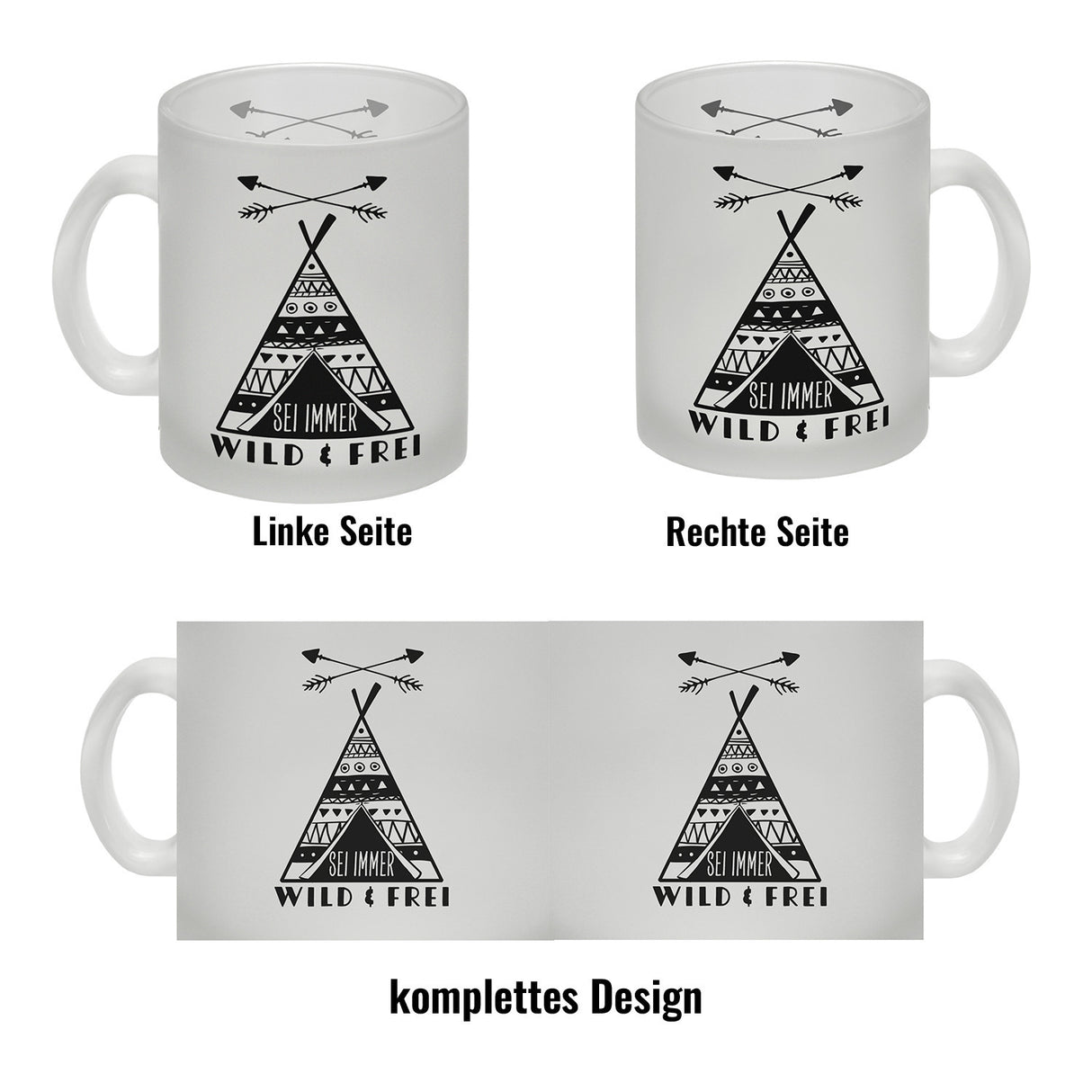 Sei immer wild & frei Kaffeebecher mit Zelt Motiv
