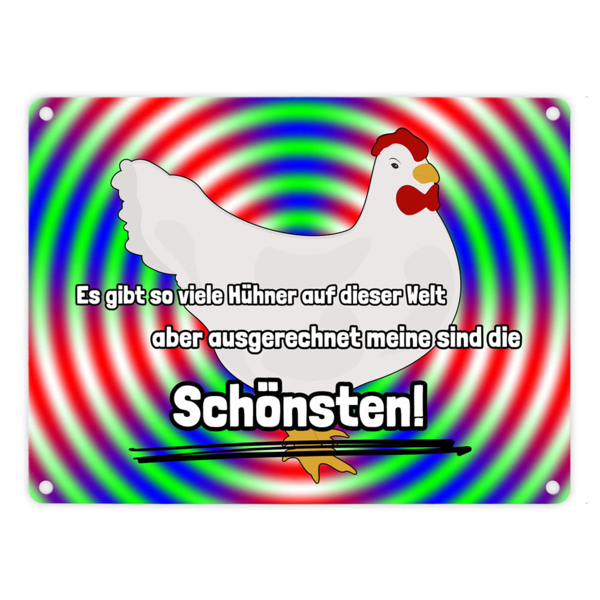 Metallschild in 15x20 cm Schönste Hühner der Welt mit Hintergrund in Vignettenoptik