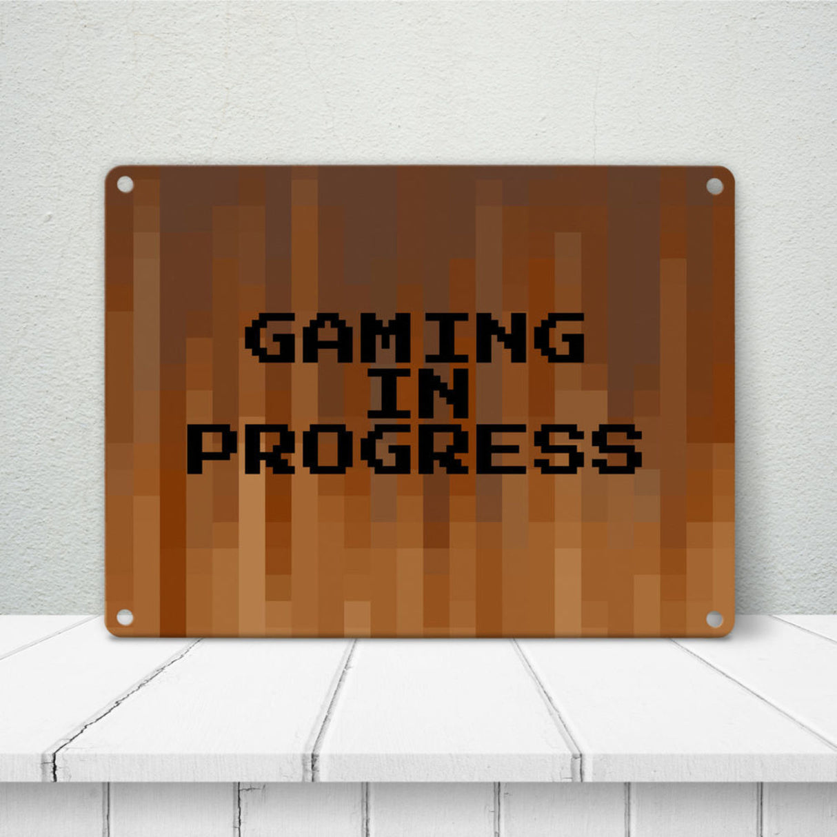 Metallschild in 15x20 cm Pixelmotiv und Spruch: Crafting Room Pixel Art Zockerzimmer