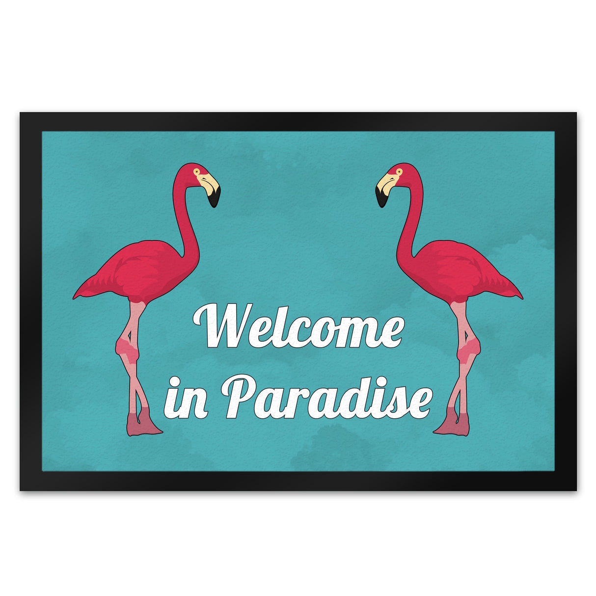 Fußmatte in 35x50 cm mit Flamingomotiv und Spruch: Welcome in Paradise