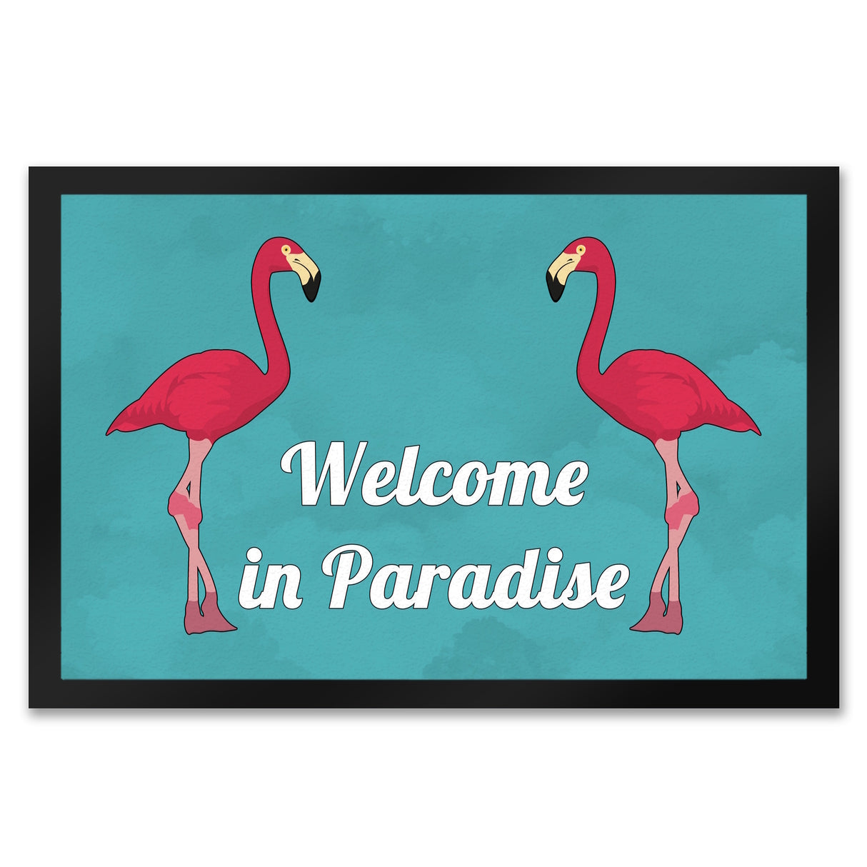 Fußmatte in 35x50 cm mit Flamingomotiv und Spruch: Welcome in Paradise
