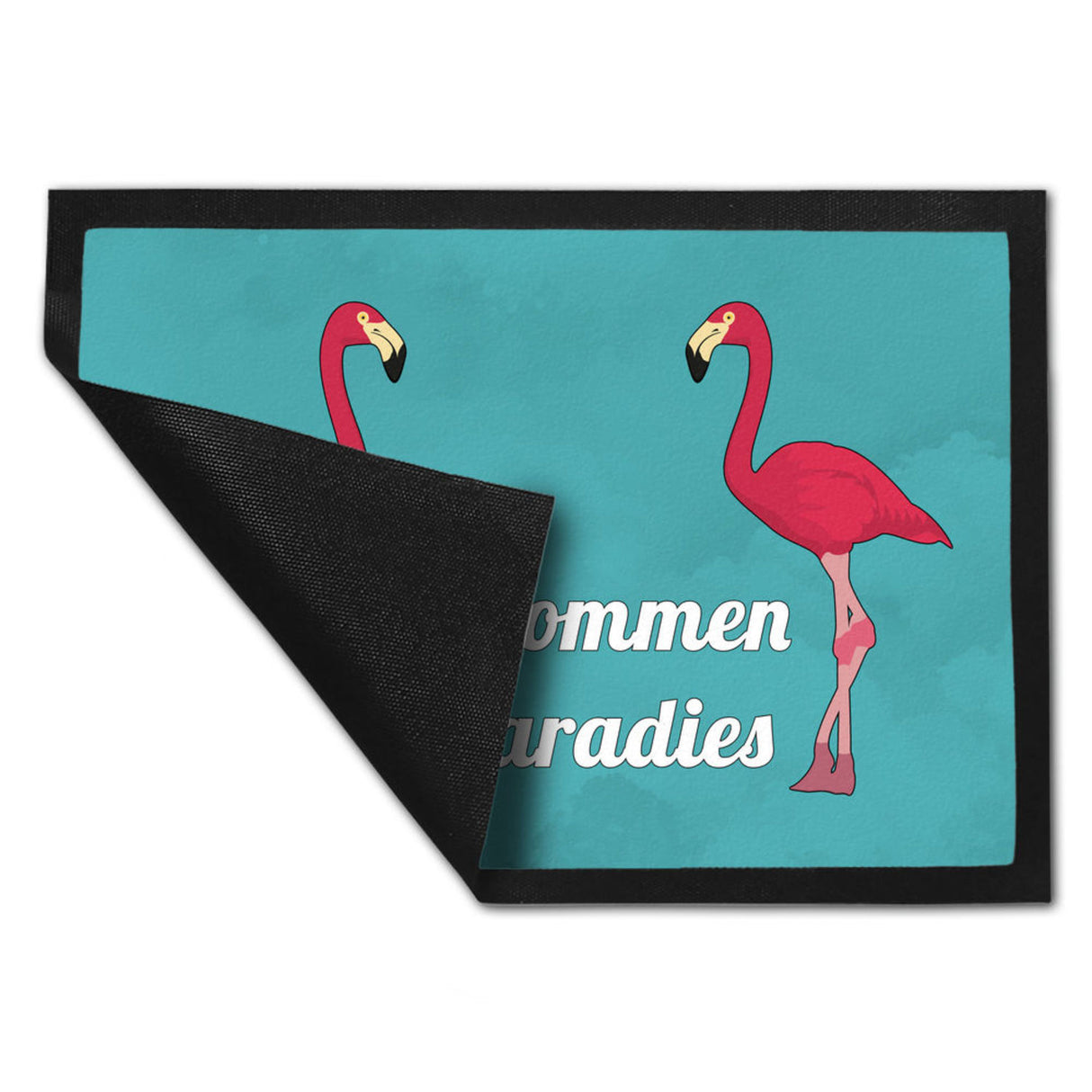 Fußmatte in 35x50 cm mit Flamingomotiv und Spruch: Welcome in Paradise