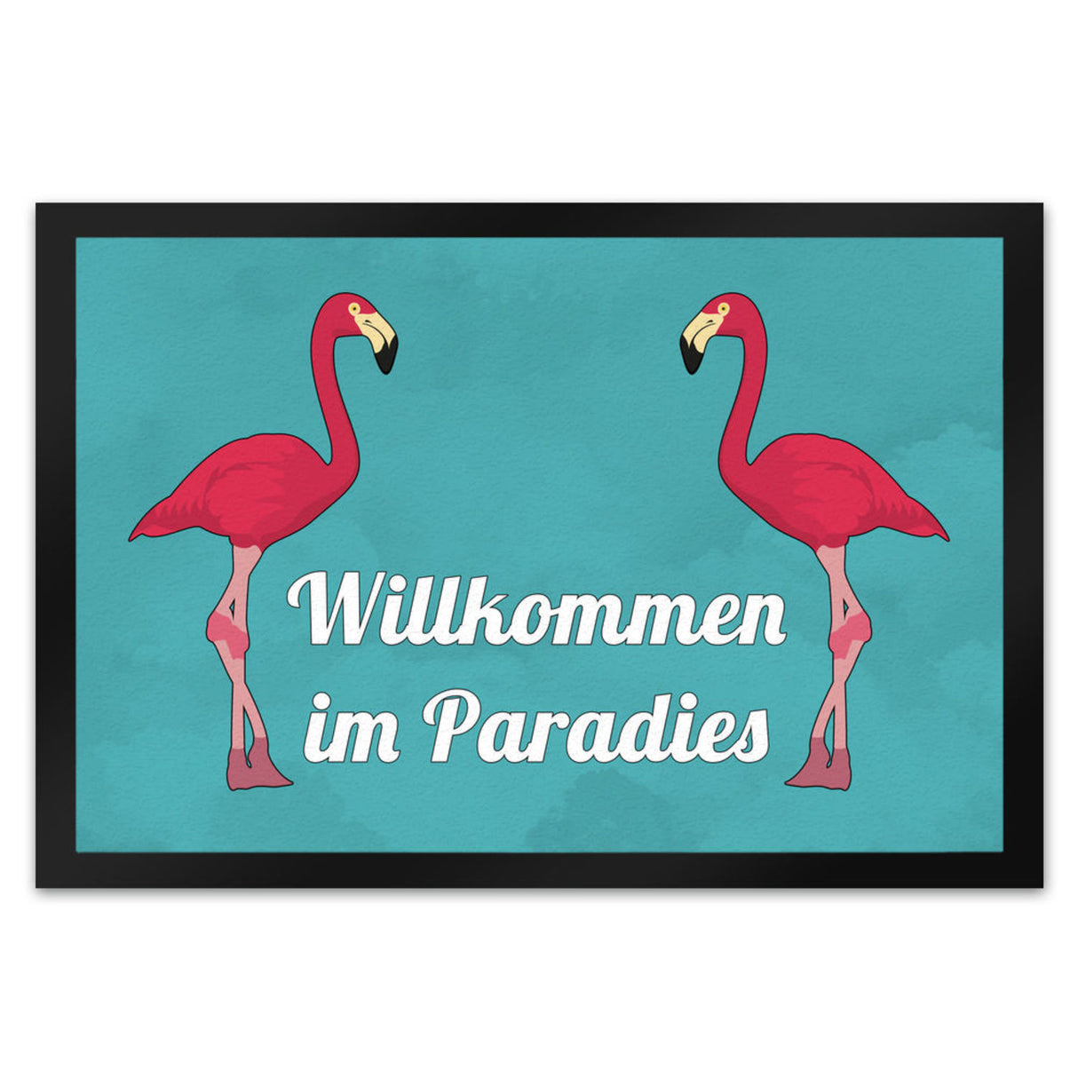Fußmatte in 35x50 cm mit Flamingomotiv und Spruch: Welcome in Paradise