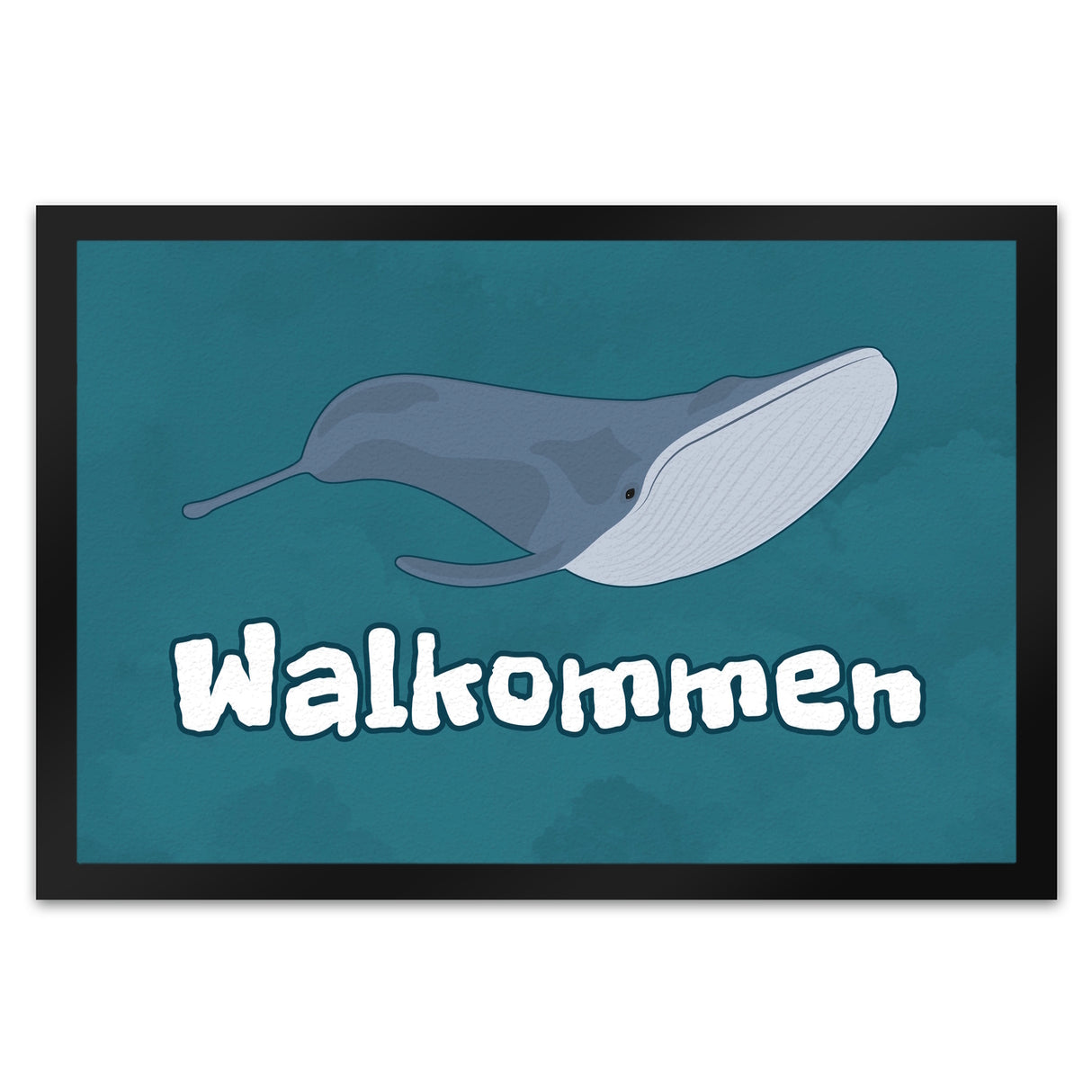 Blauwal Fußmatte in 35x50 cm mit Ozeanmotiv und Spruch Walkommen