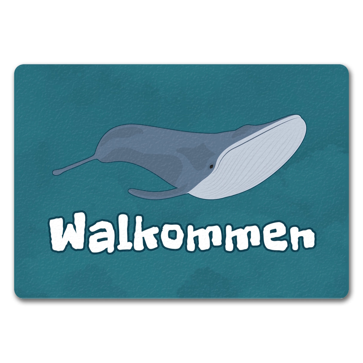 Blauwal Fußmatte in 35x50 cm mit Ozeanmotiv und Spruch Walkommen