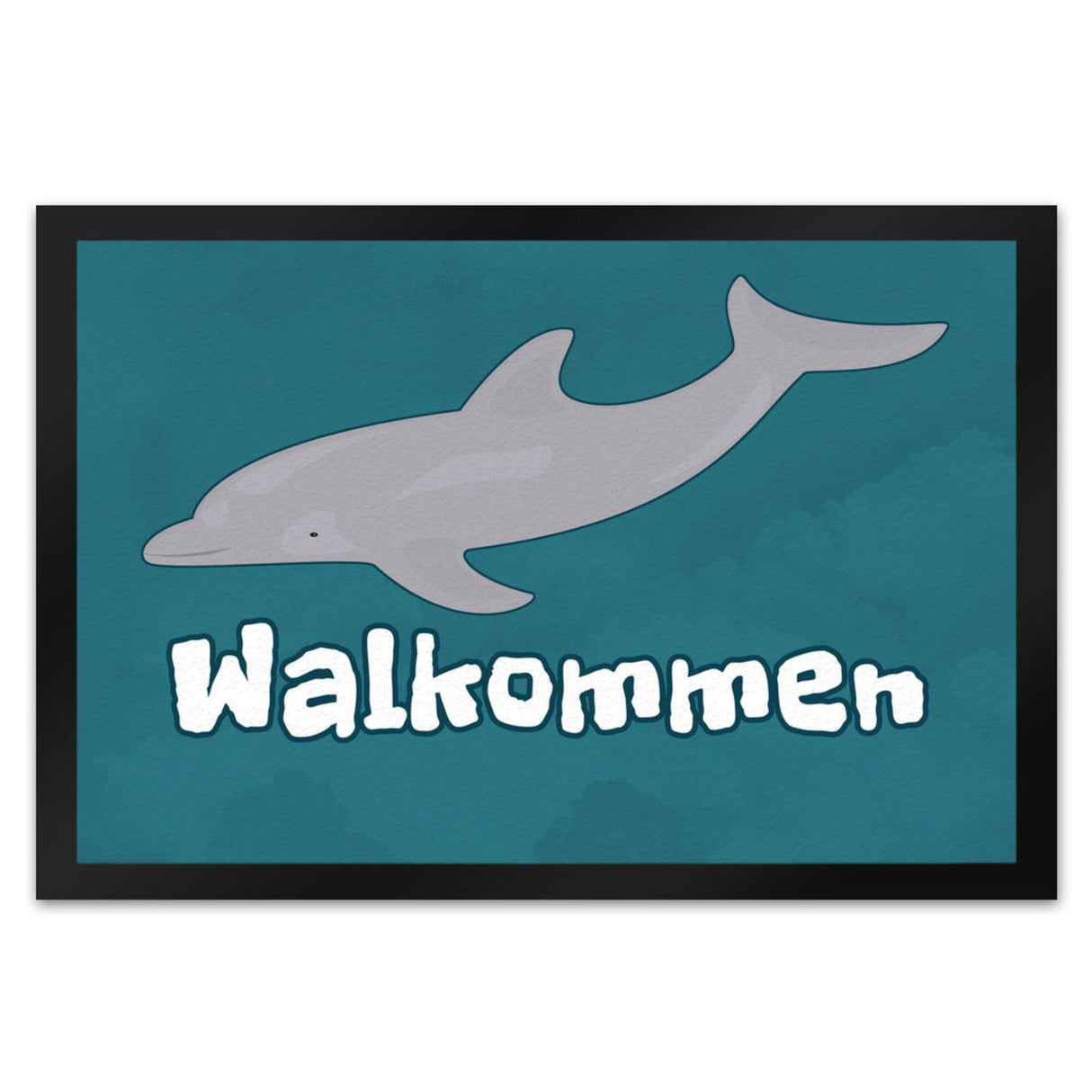 Blauwal Fußmatte in 35x50 cm mit Ozeanmotiv und Spruch Walkommen