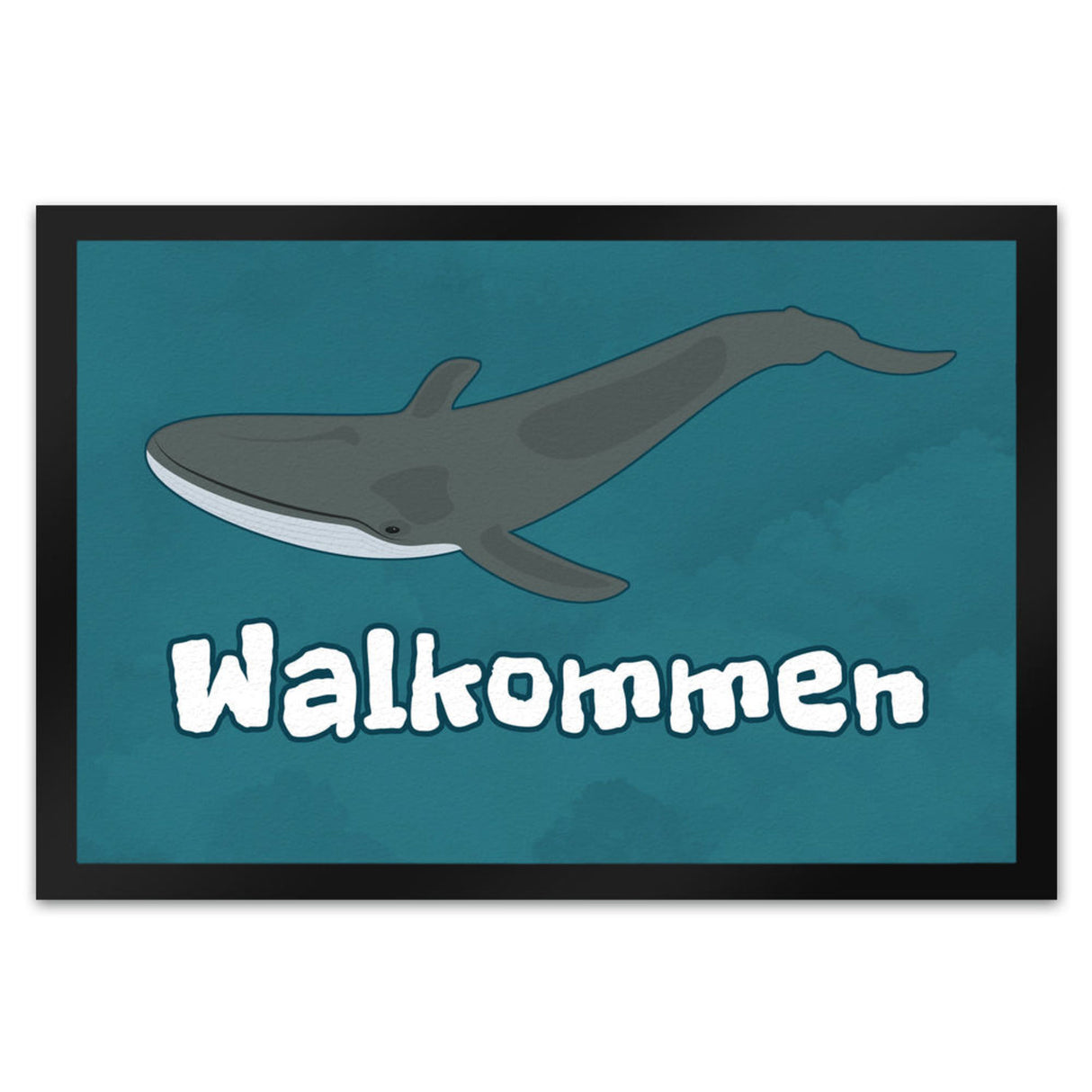 Blauwal Fußmatte in 35x50 cm mit Ozeanmotiv und Spruch Walkommen