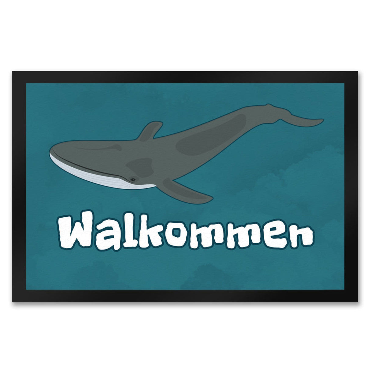 Blauwal Fußmatte in 35x50 cm mit Ozeanmotiv und Spruch Walkommen