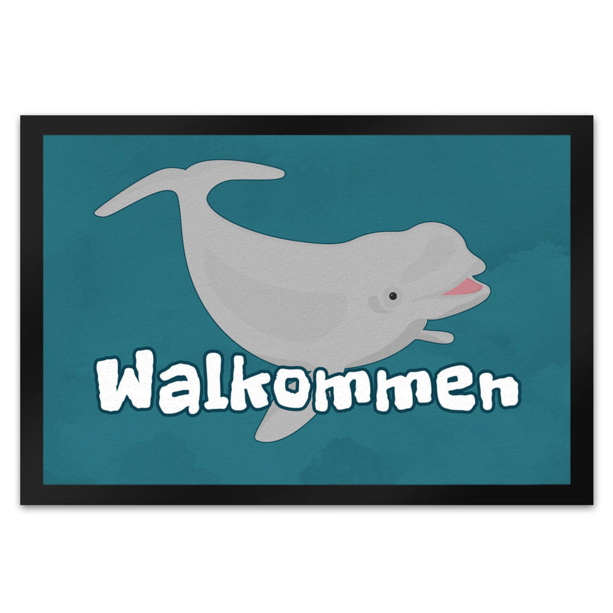 Blauwal Fußmatte in 35x50 cm mit Ozeanmotiv und Spruch Walkommen