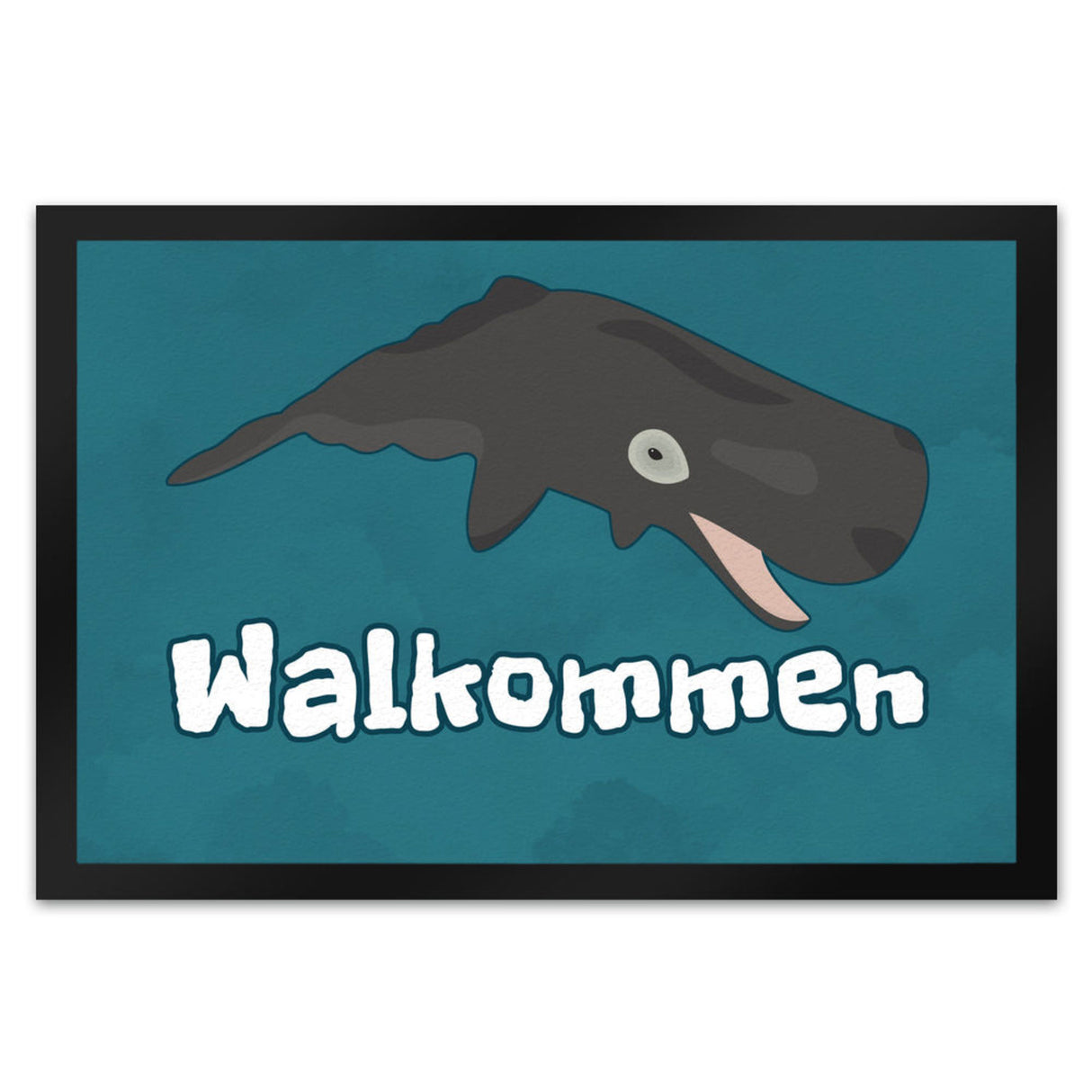 Blauwal Fußmatte in 35x50 cm mit Ozeanmotiv und Spruch Walkommen
