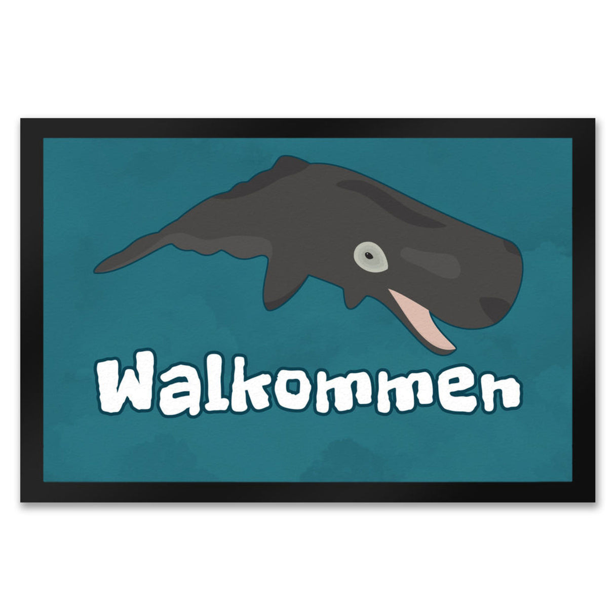 Blauwal Fußmatte in 35x50 cm mit Ozeanmotiv und Spruch Walkommen