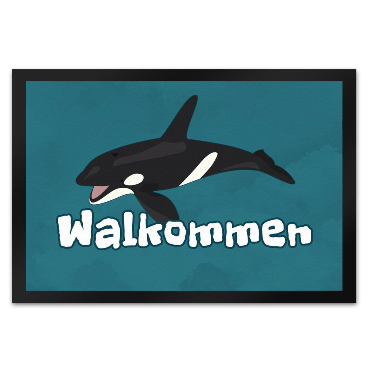 Blauwal Fußmatte in 35x50 cm mit Ozeanmotiv und Spruch Walkommen