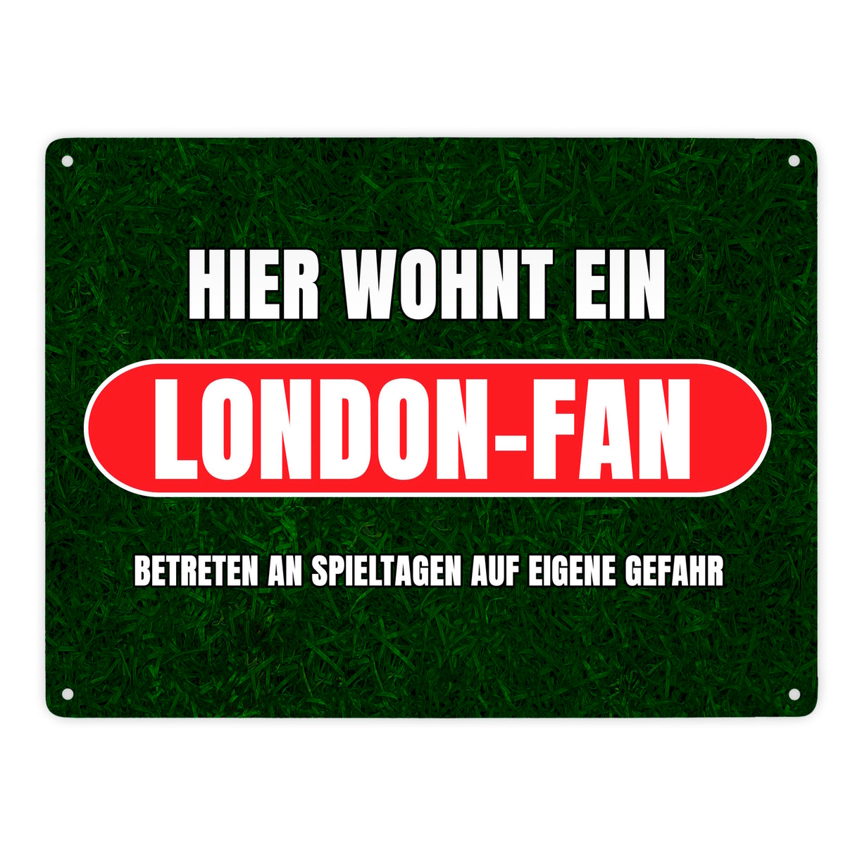 Hier wohnt ein London-Fan Metallschild in 15x20 cm mit Rasenmotiv