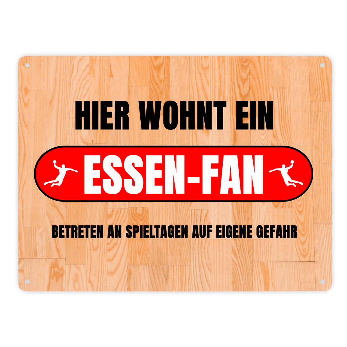 Hier wohnt ein Essen-Fan Metallschild in 15x20 cm mit Turnhallenboden Motiv