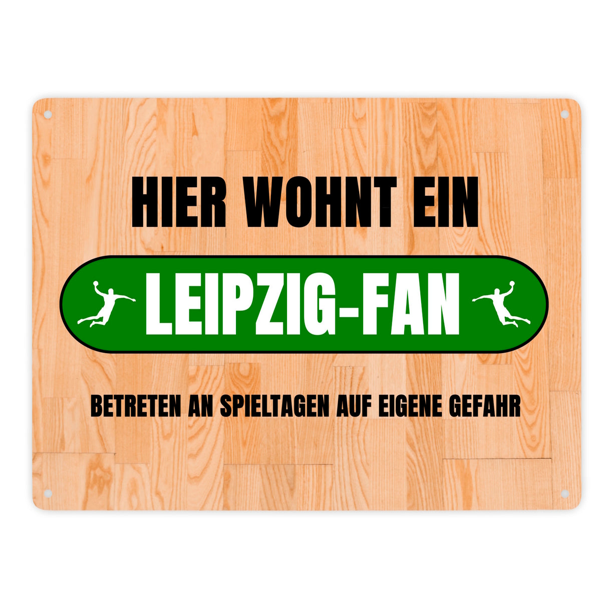 Hier wohnt ein Leipzig-Fan Metallschild in 15x20 cm mit Turnhallenboden Motiv