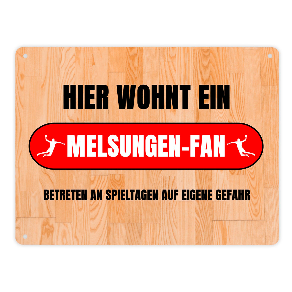 Hier wohnt ein Melsungen-Fan Metallschild in 15x20 cm mit Turnhallenboden Motiv