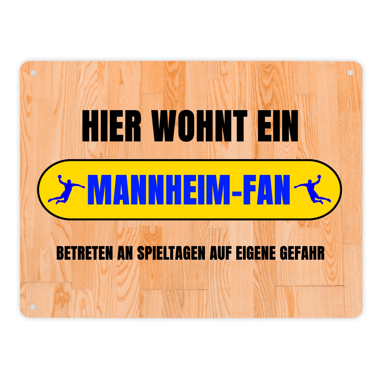 Hier wohnt ein Mannheim-Fan Metallschild in 15x20 cm mit Turnhallenboden Motiv