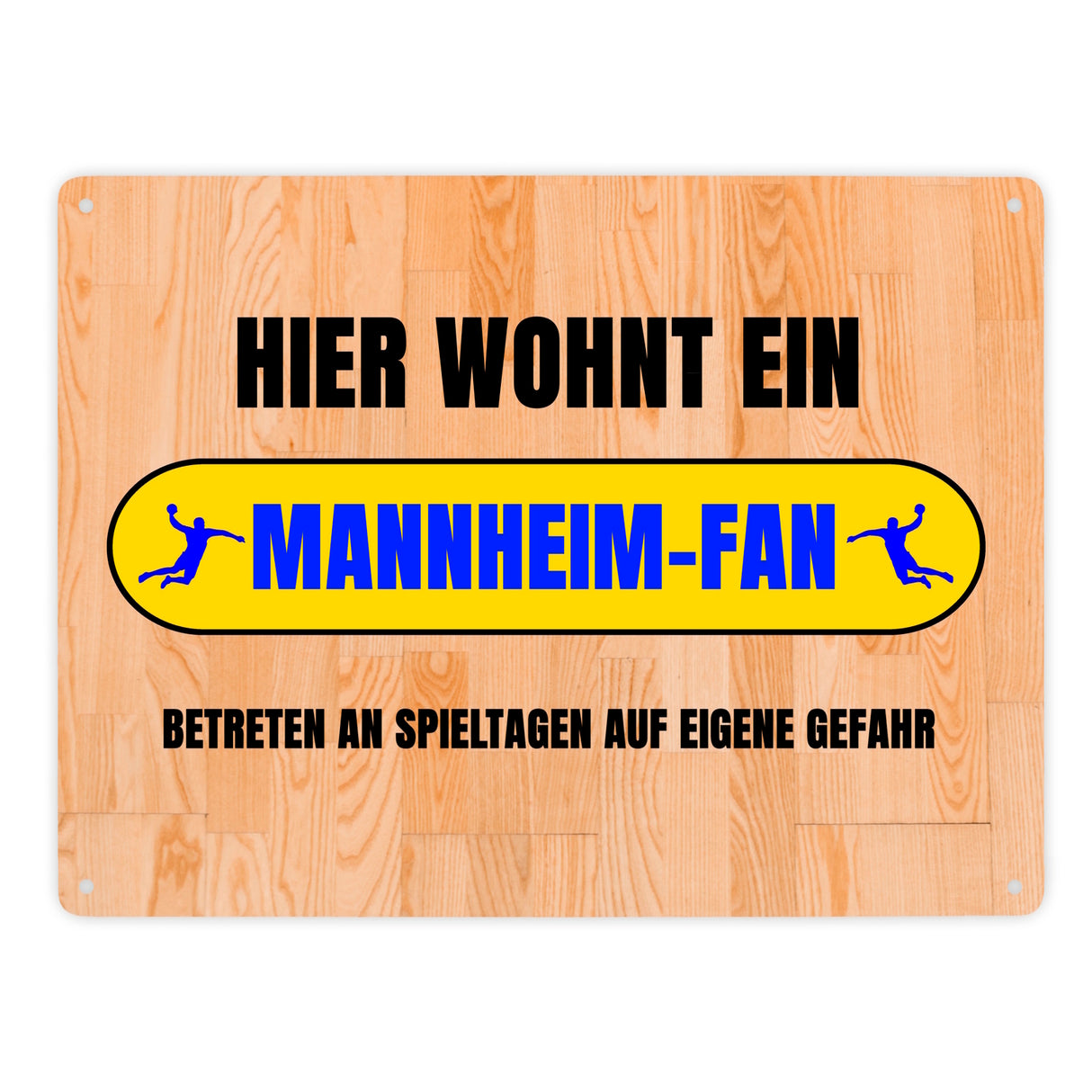 Hier wohnt ein Mannheim-Fan Metallschild in 15x20 cm mit Turnhallenboden Motiv